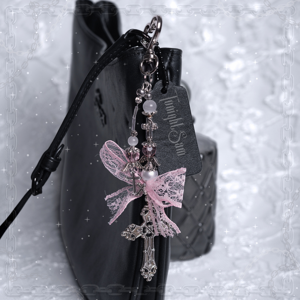 Pastel Gothic Pink Cross Bag Charm