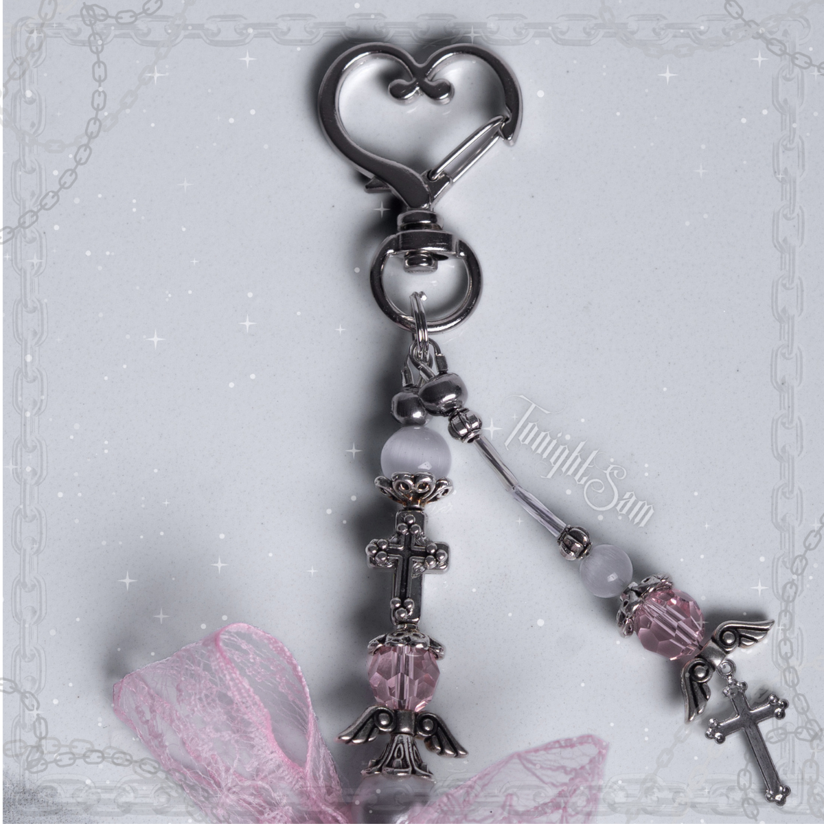 Pastel Gothic Pink Cross Bag Charm