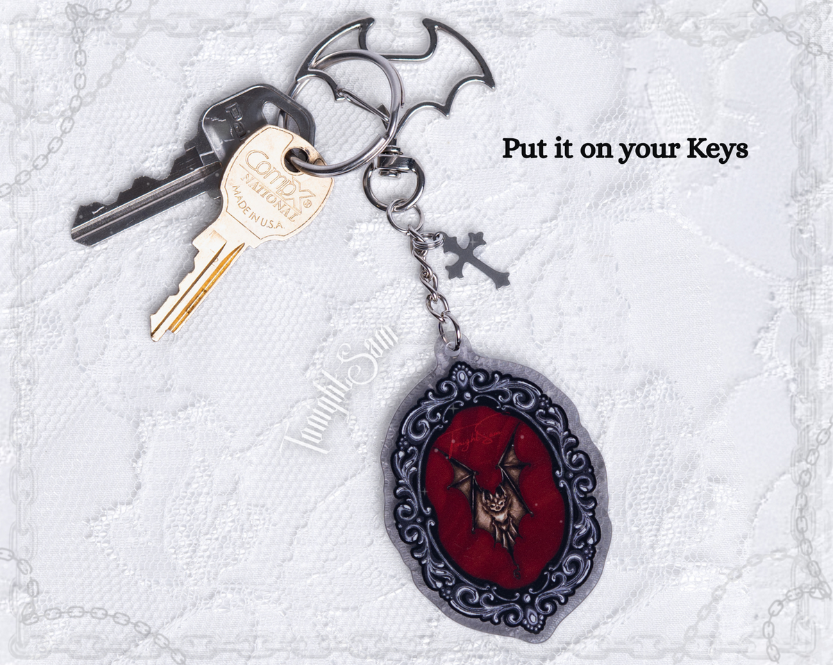 Gothic Bat in Ornate Frame Acrylic Keychain