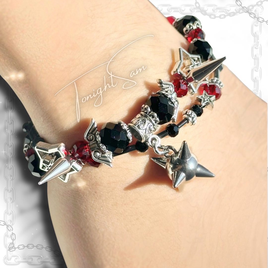 Gothic Red & Black Vampire Spiked Bracelet