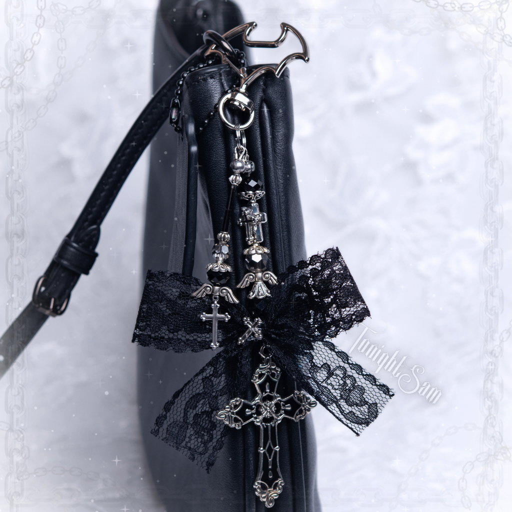 Gothic Black Cross Bag Charm