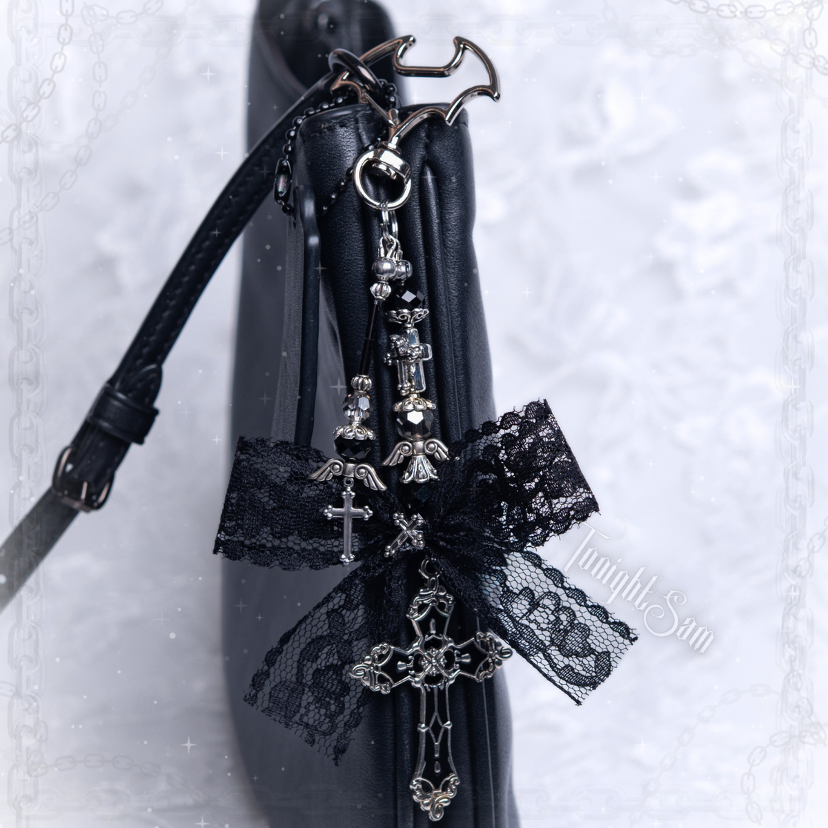 Gothic Black Cross Bag Charm