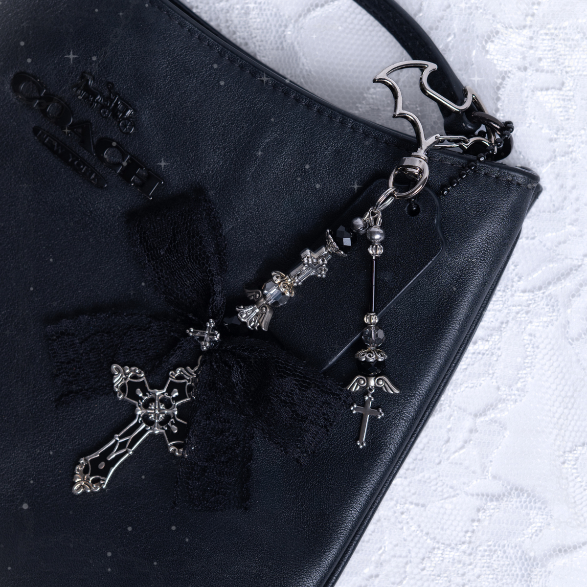 Gothic Black Cross Bag Charm