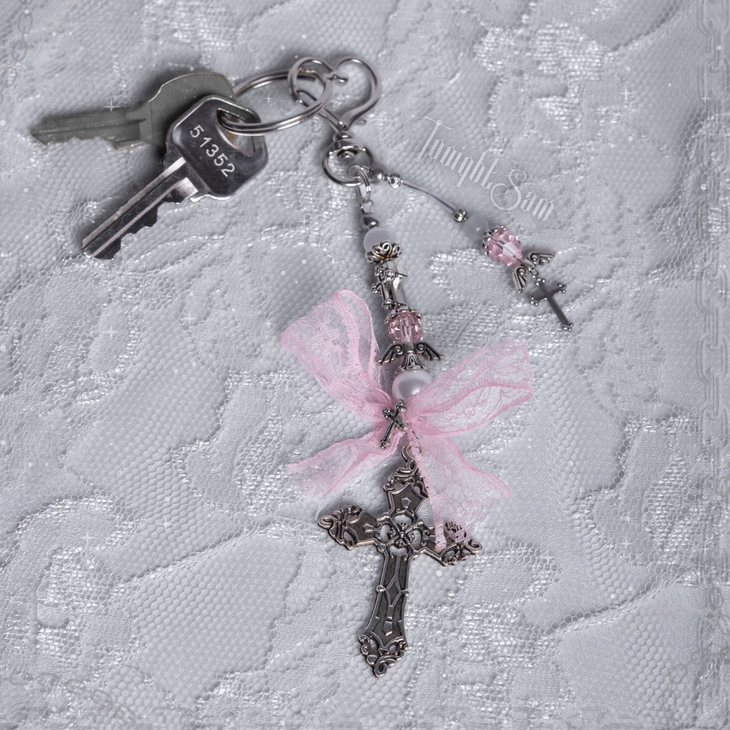 Pastel Gothic Pink Cross Bag Charm
