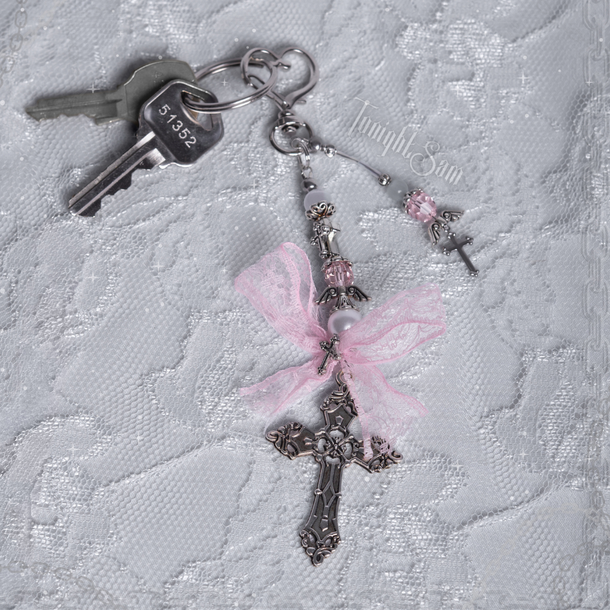 Pastel Gothic Pink Cross Bag Charm
