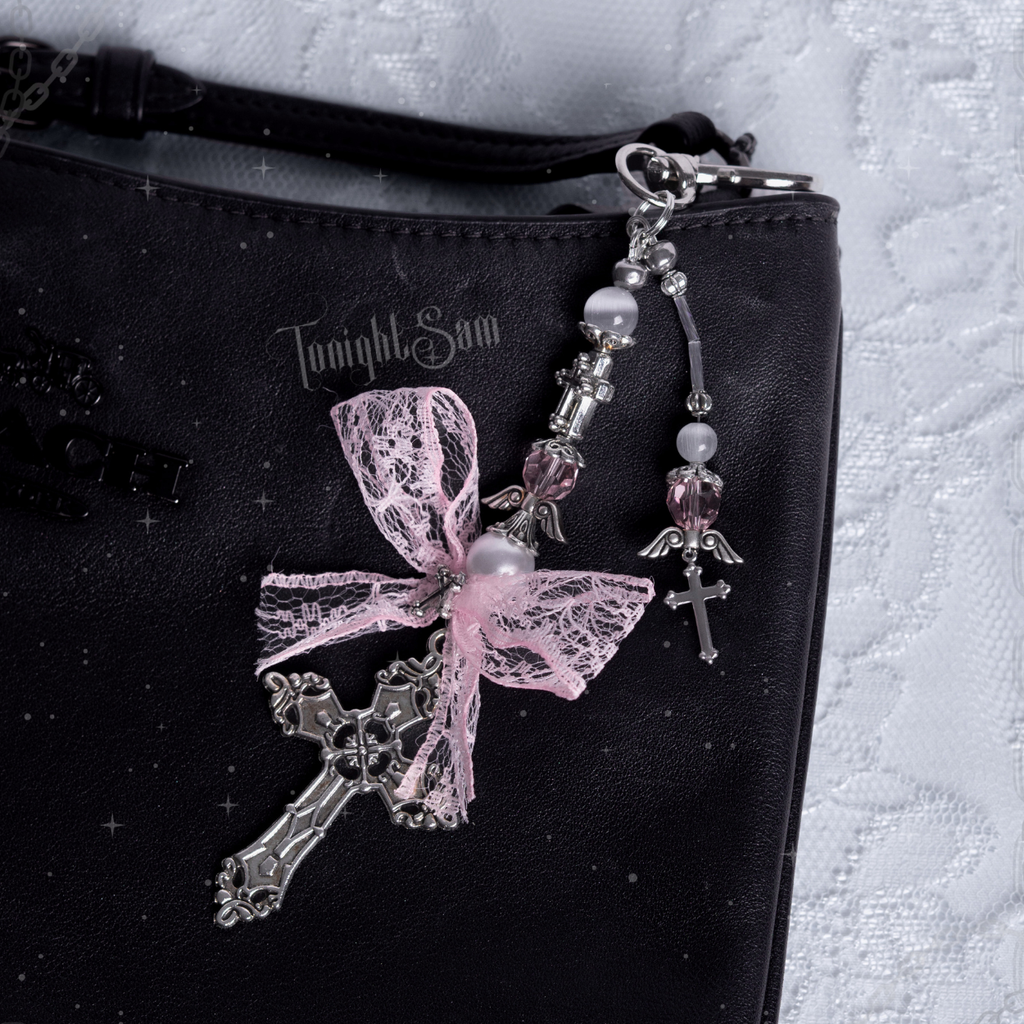 Pastel Gothic Pink Cross Bag Charm