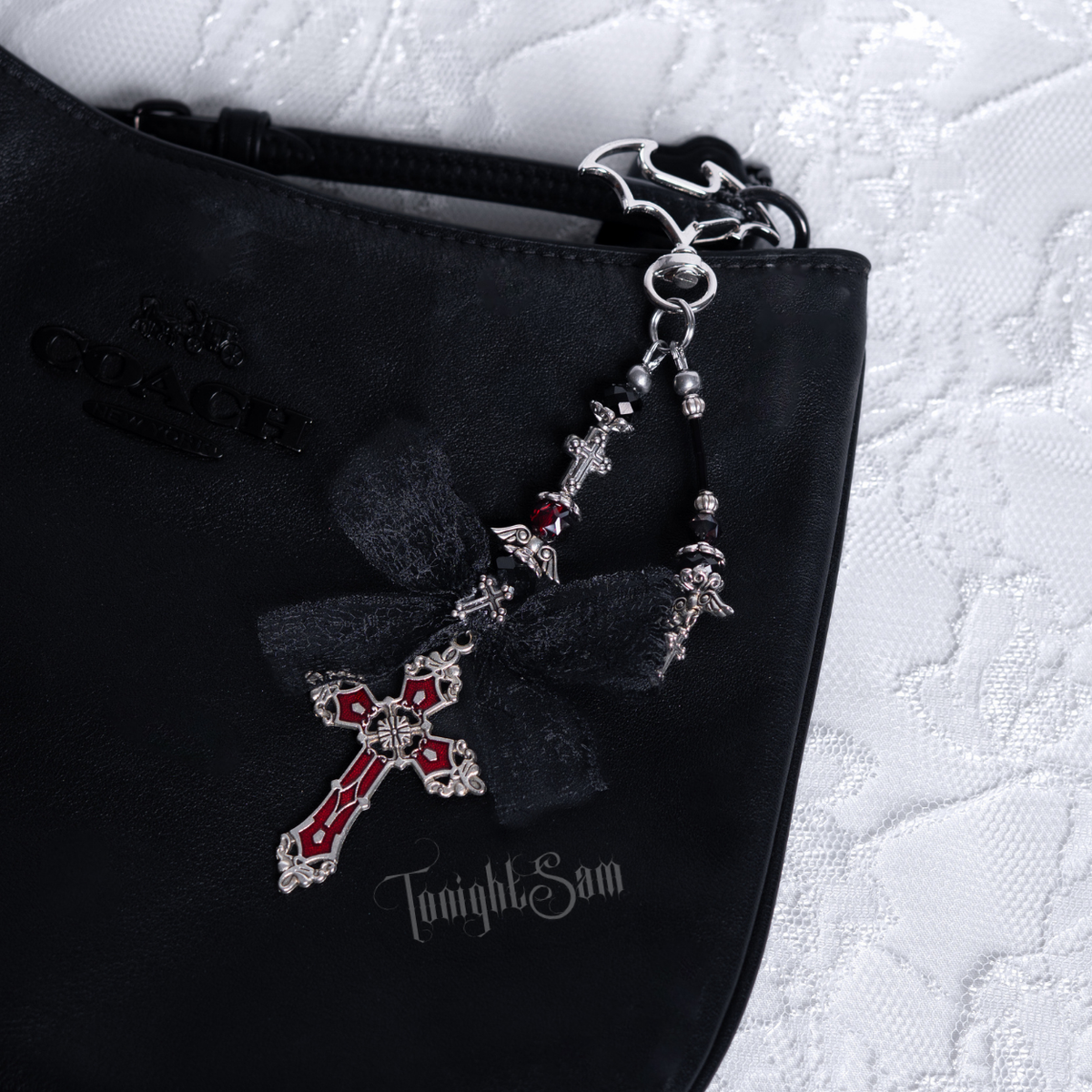 Gothic Red Cross Bag Charm