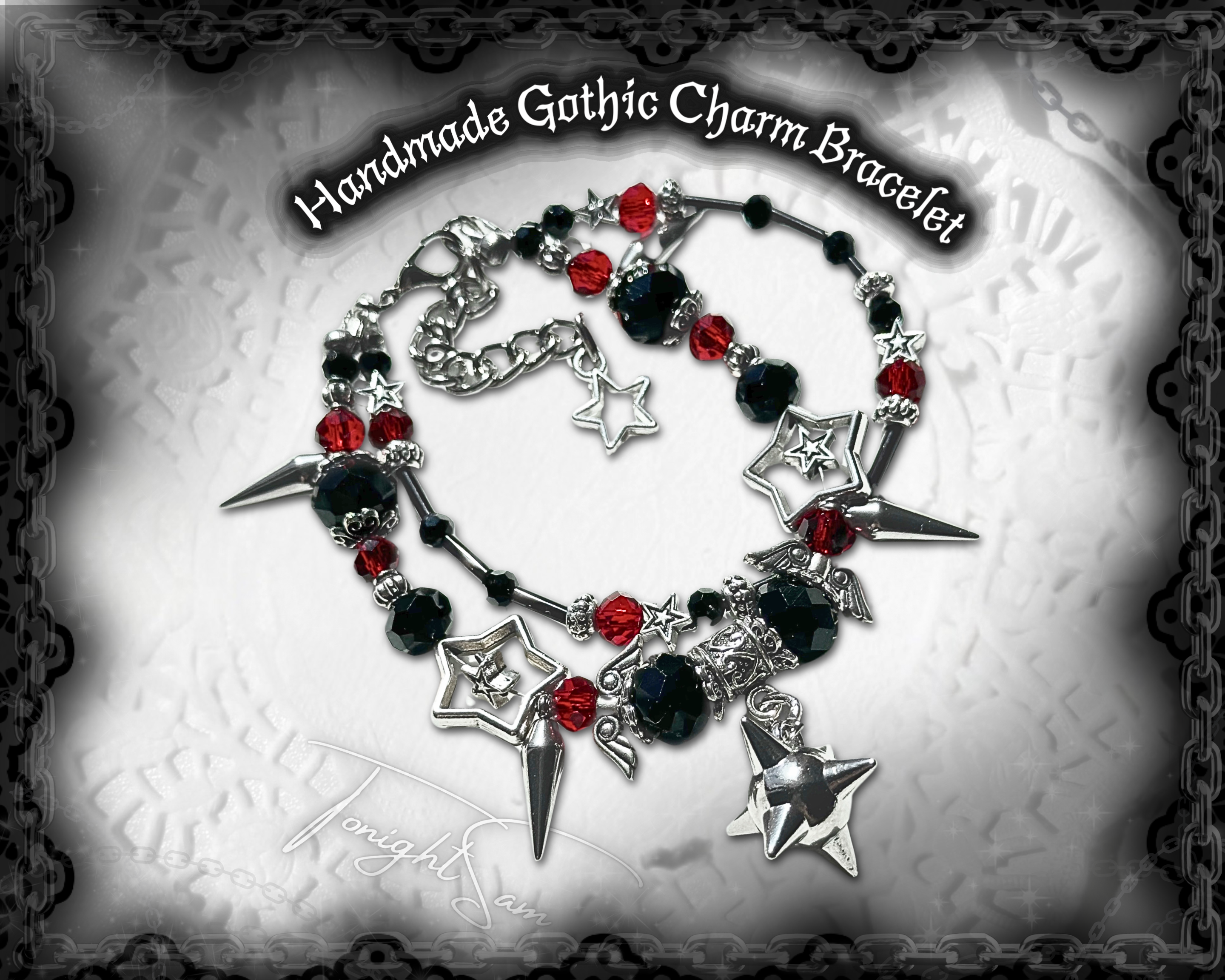 Gothic Red & Black Vampire Spiked Bracelet