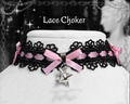 Gothic Lace Choker Necklace with Pink Bow & Spike Charm