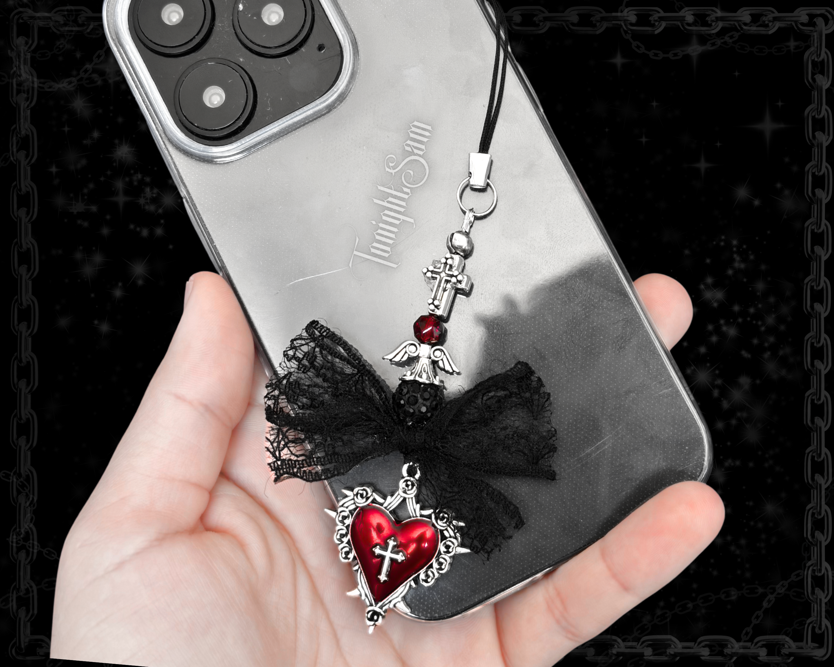 Gothic Red & Black Phone Charm