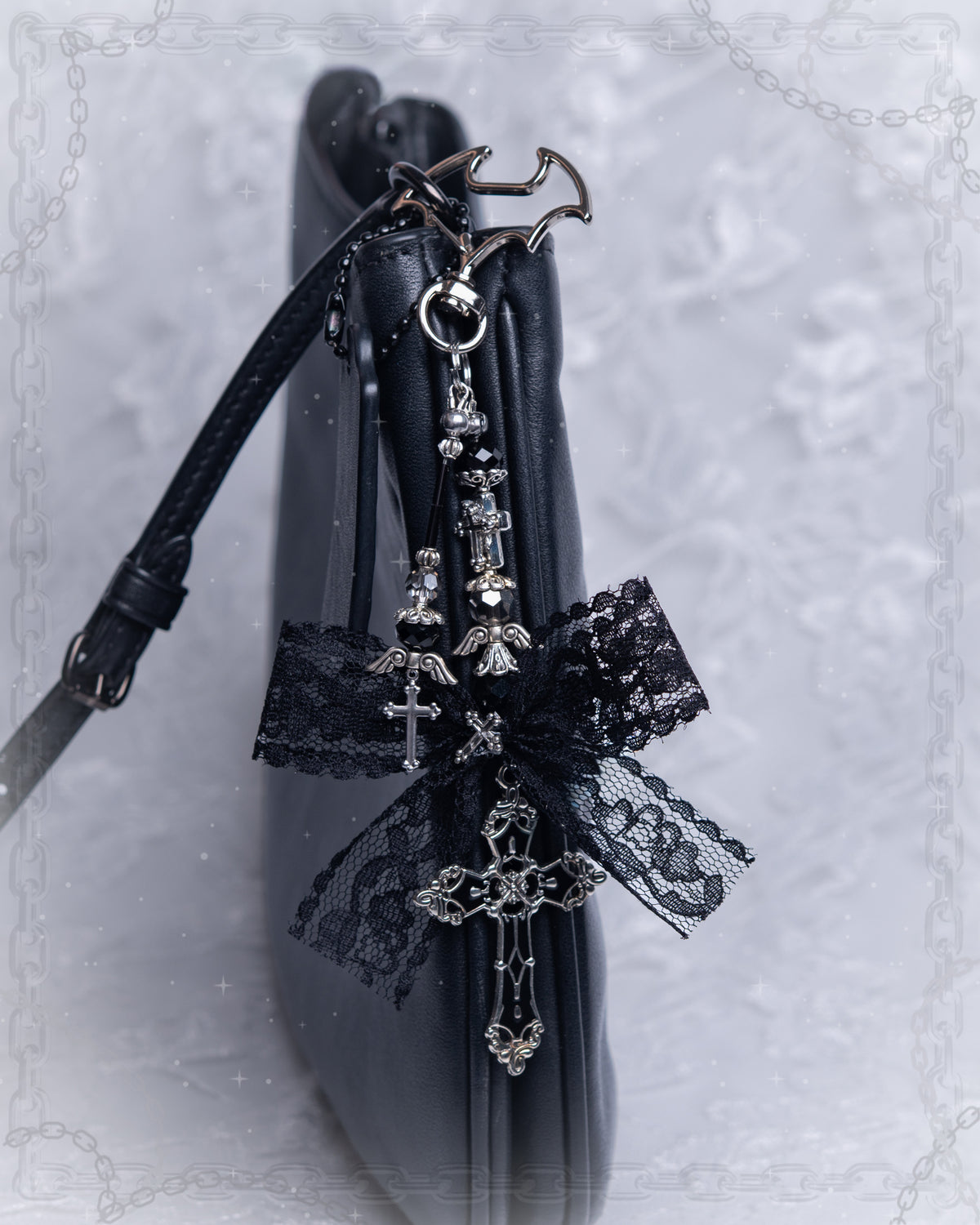 Gothic Black Cross Bag Charm