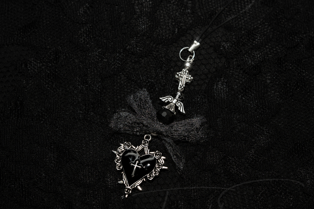 Gothic Black & Silver Beaded Phonecharm