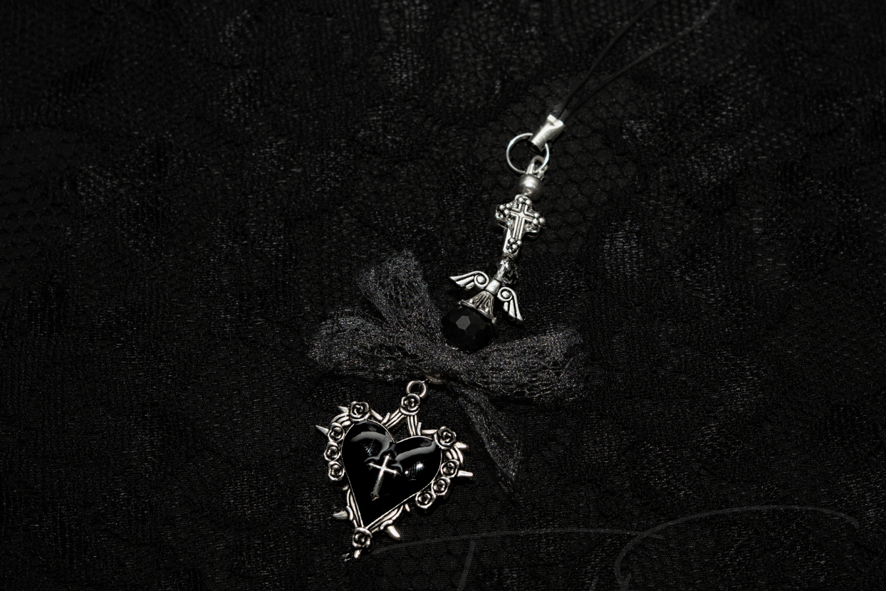 Gothic Black & Silver Beaded Phonecharm