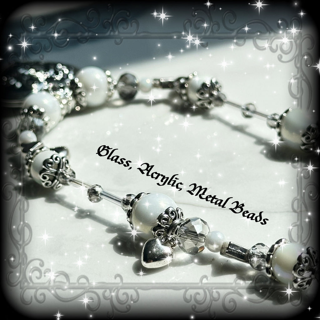 Handmade Heart Locket Necklace, Korean Coquette Angelic Style, White Goth Valentines Gift