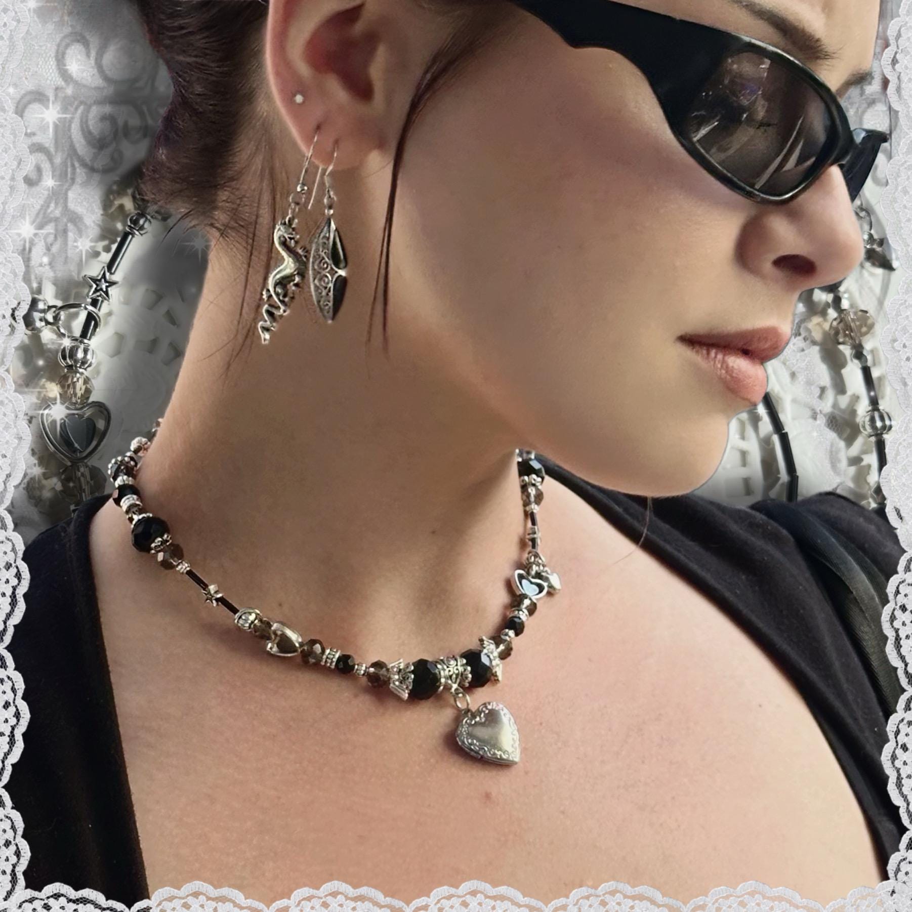 Dark Coquette Heart Locket Necklace, Gothic Princesscore Romantic Jewelry, goth valentines gift