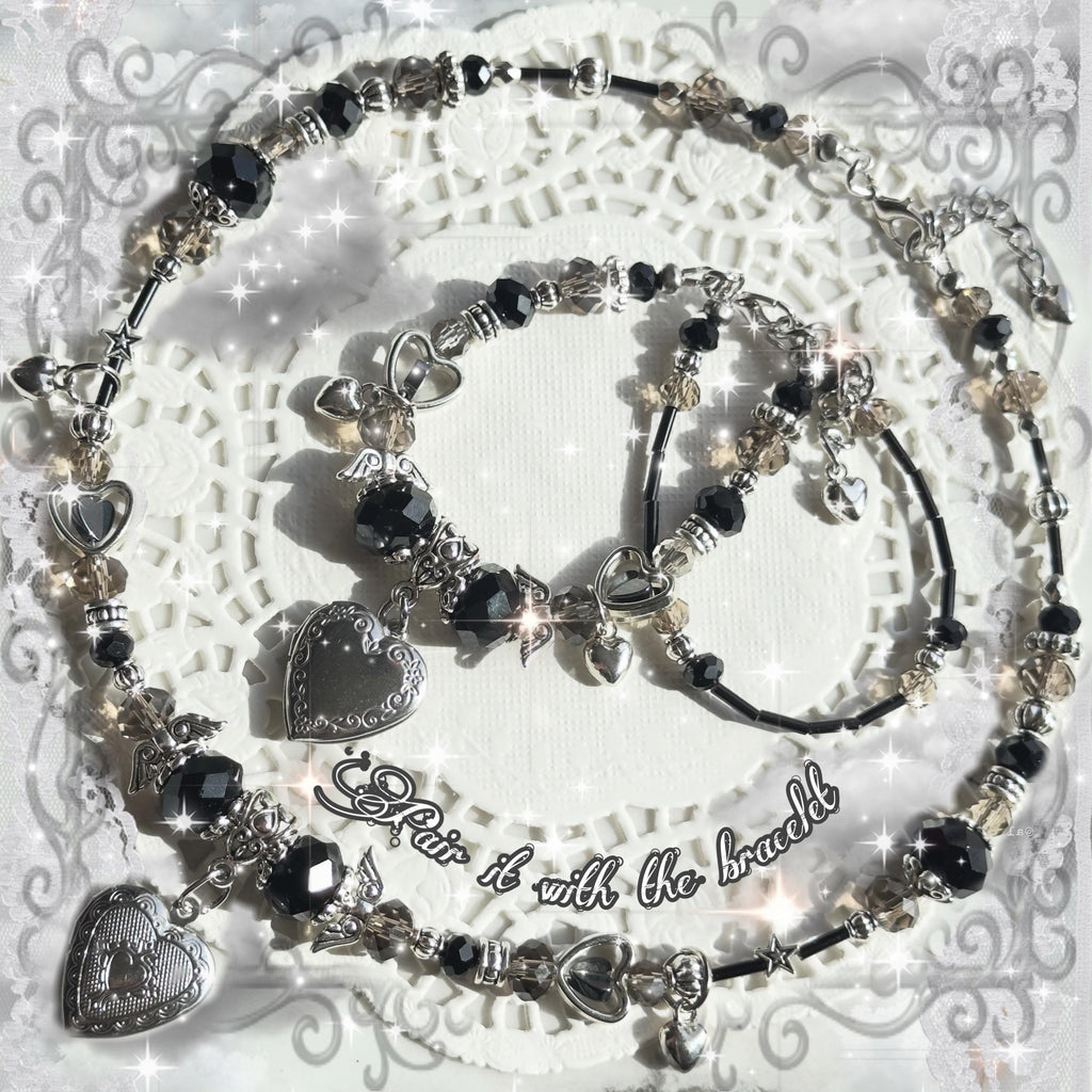 Dark Coquette Heart Locket Necklace, Gothic Princesscore Romantic Jewelry, goth valentines gift