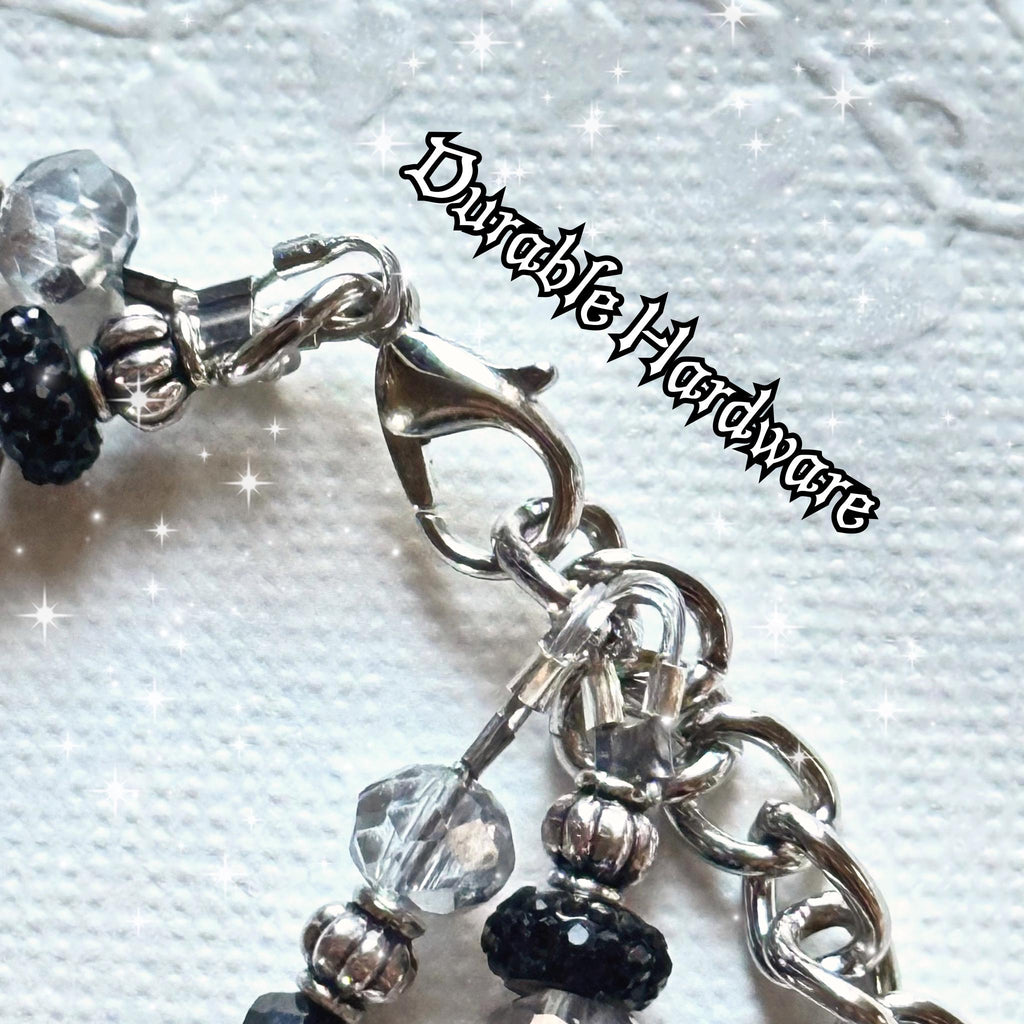 Gothic Black Beaded Bracelet: Angel Wing Heart Charm, Alt Y2K Stack