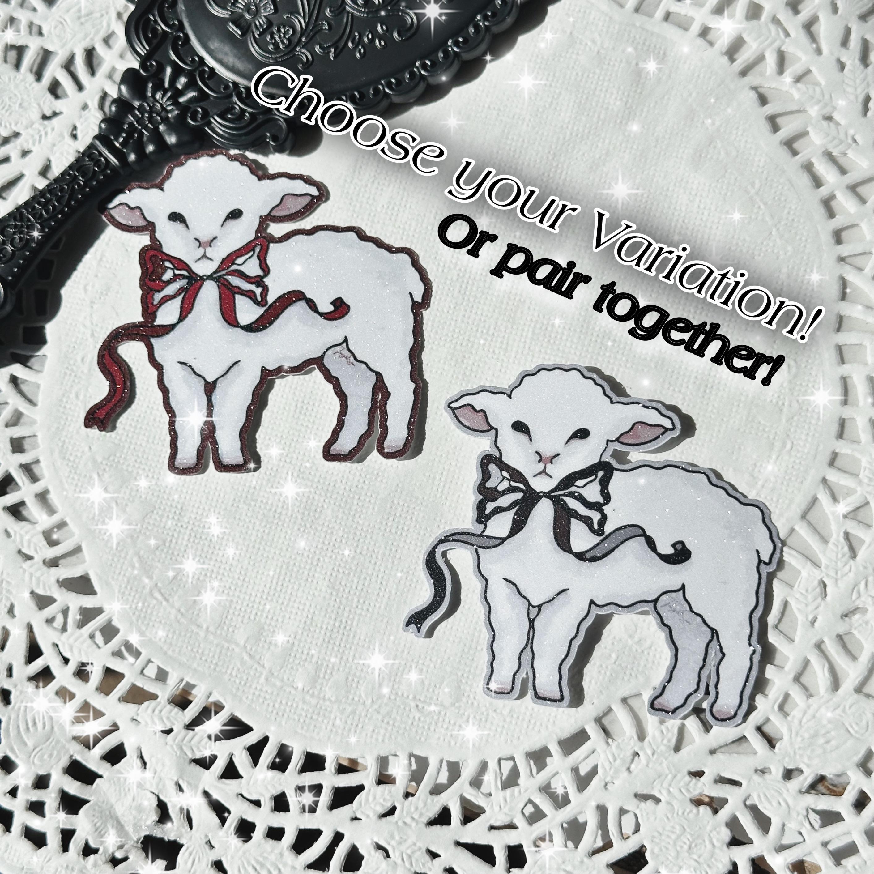 Glitter Lamb Sticker: Kawaii Cottagecore Sheep with Red Bow
