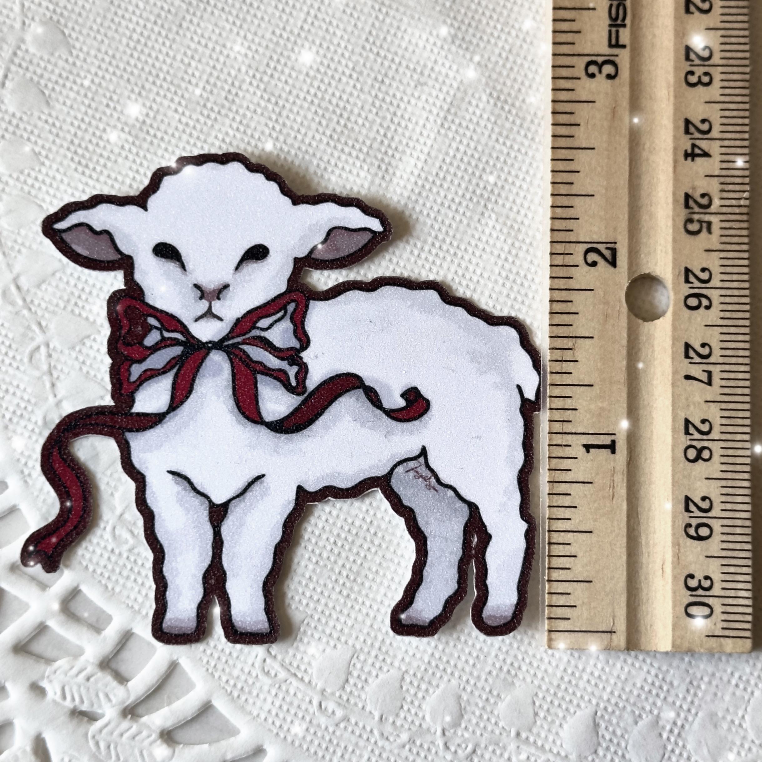 Glitter Lamb Sticker: Kawaii Cottagecore Sheep with Red Bow