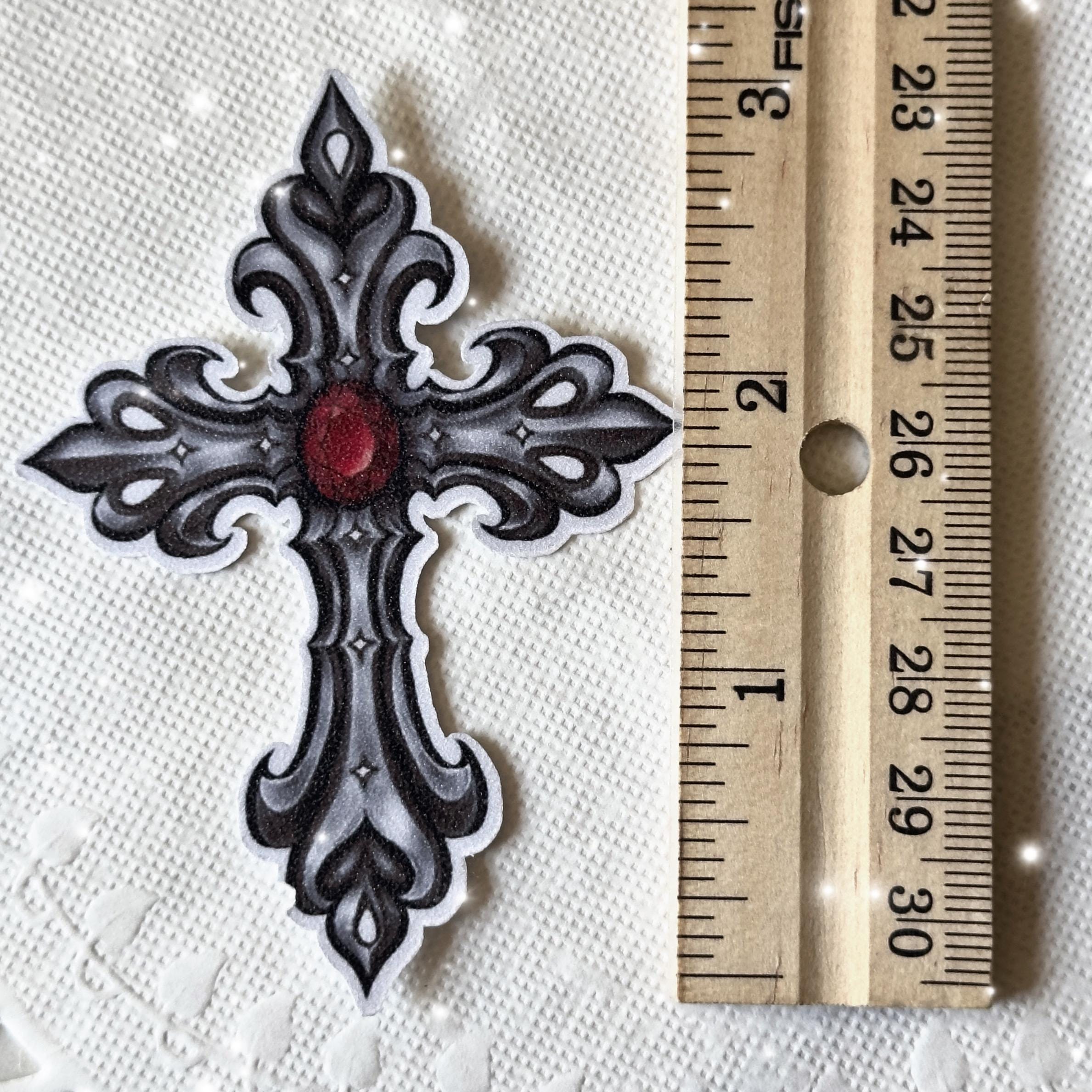 Glitter Gothic Cross Sticker: Ornate Vampire Decal