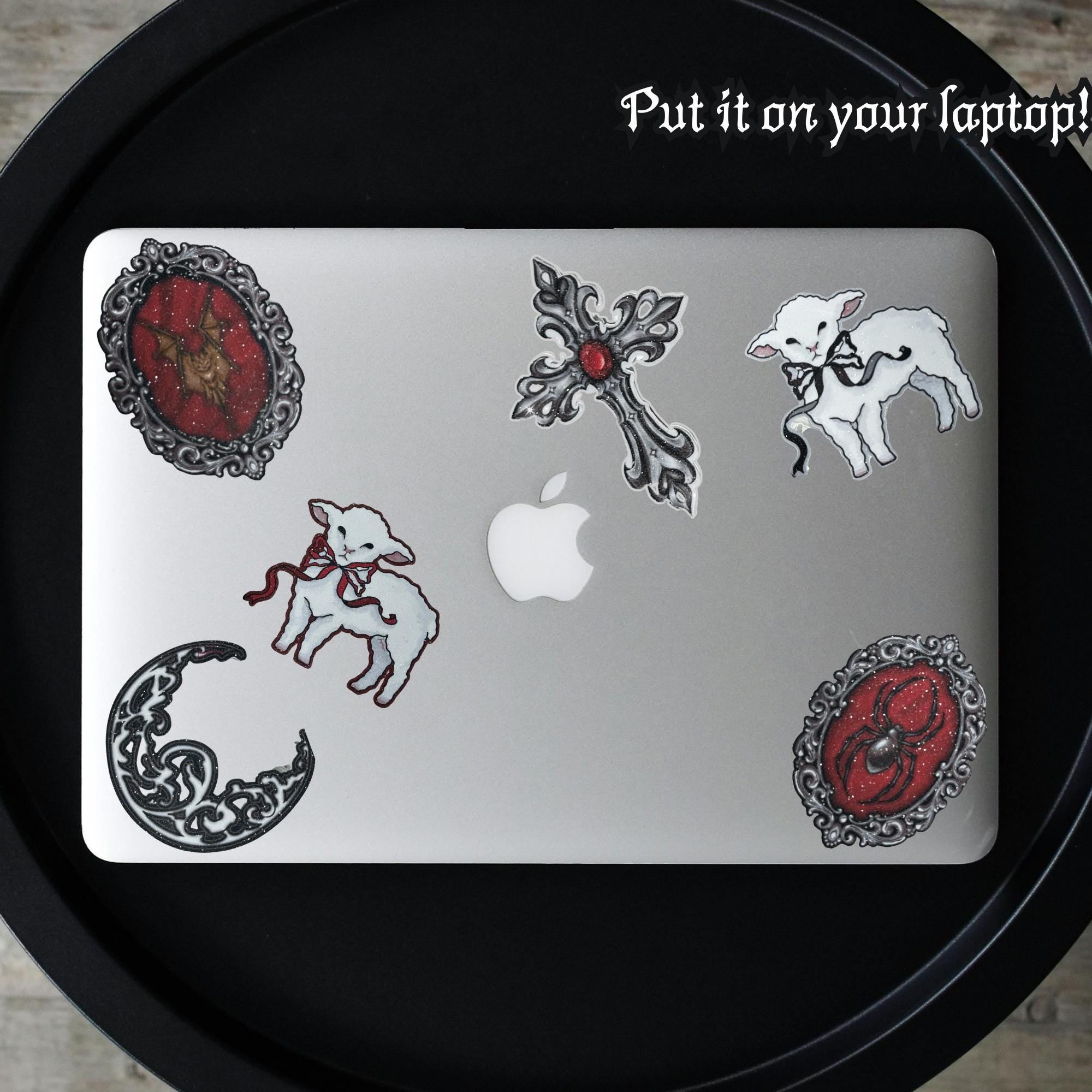 Glitter Gothic Bat Cameo Sticker: Witchy Laptop Decal