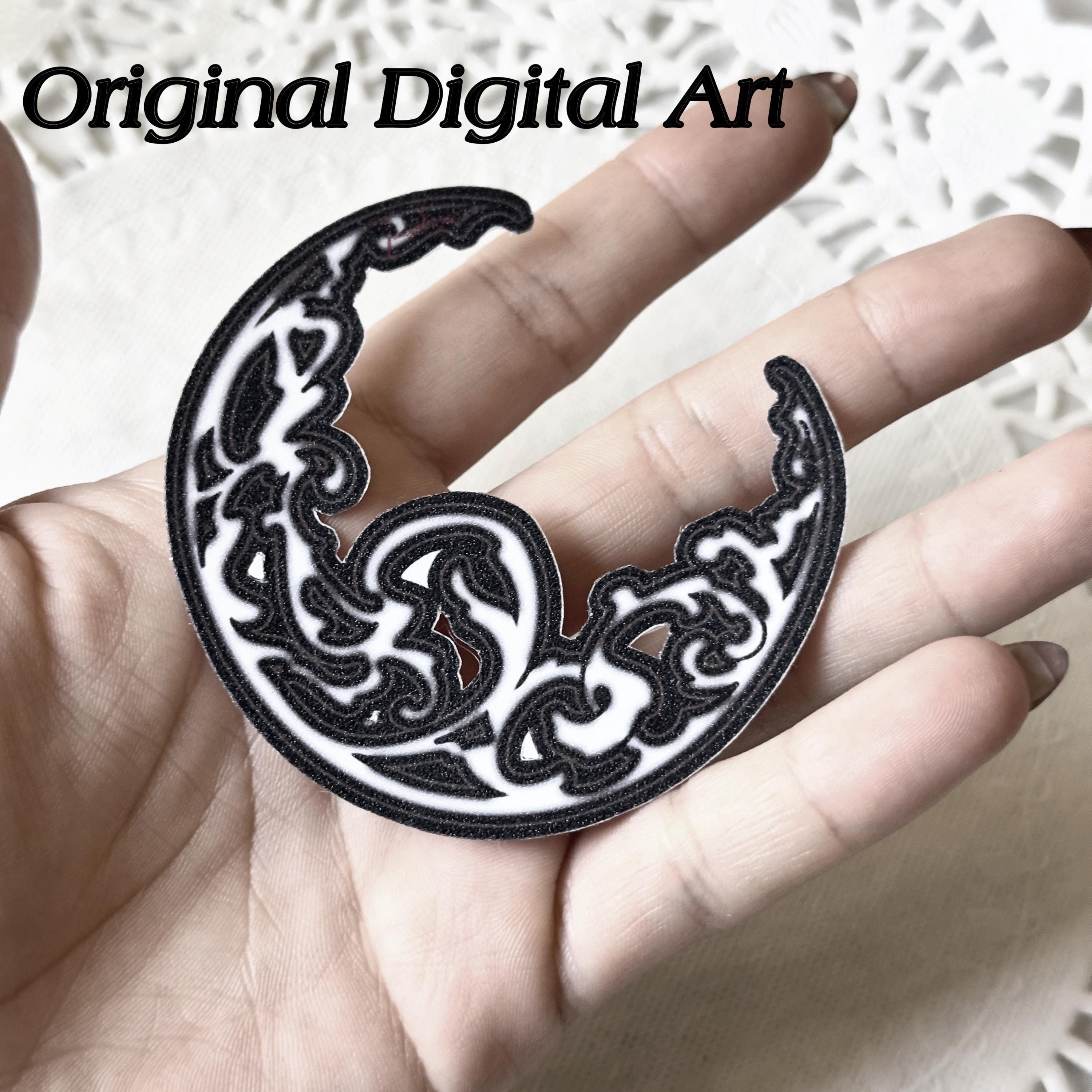 Glitter Gothic Crescent Moon Sticker: Witchy Celestial Vinyl Decal
