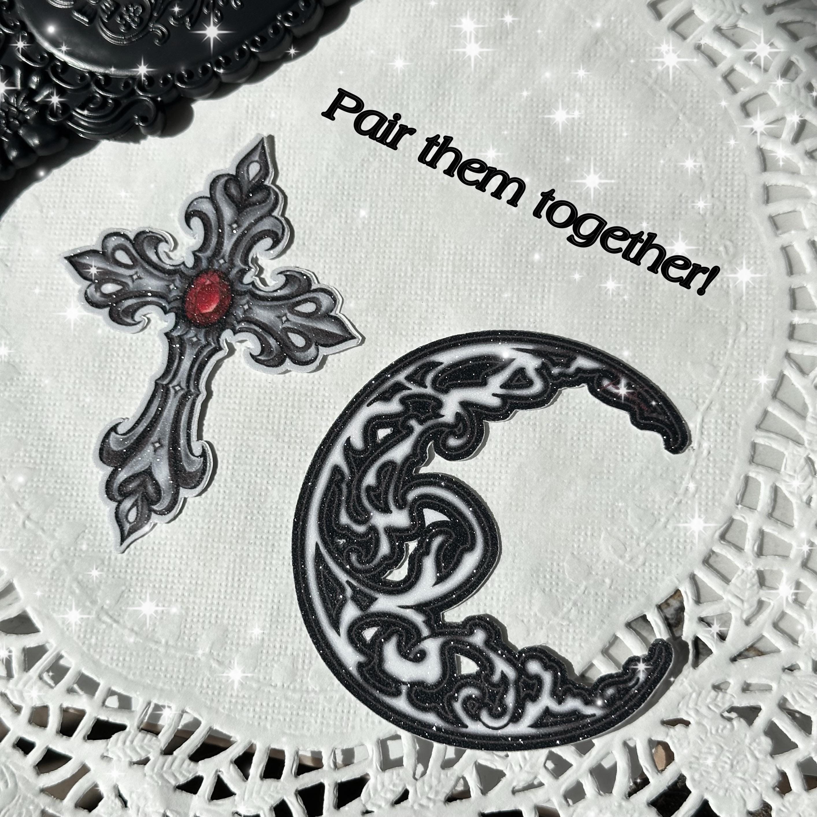 Glitter Gothic Crescent Moon Sticker: Witchy Celestial Vinyl Decal