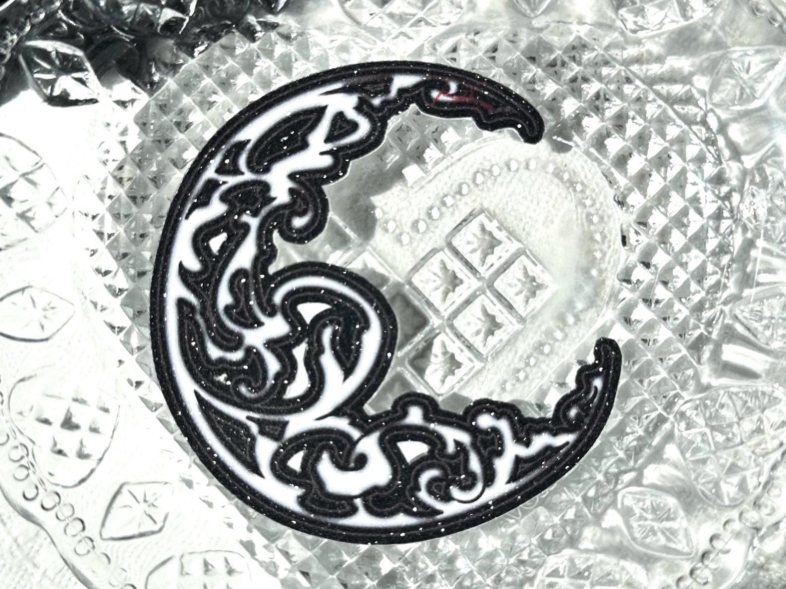 Glitter Gothic Crescent Moon Sticker: Witchy Celestial Vinyl Decal