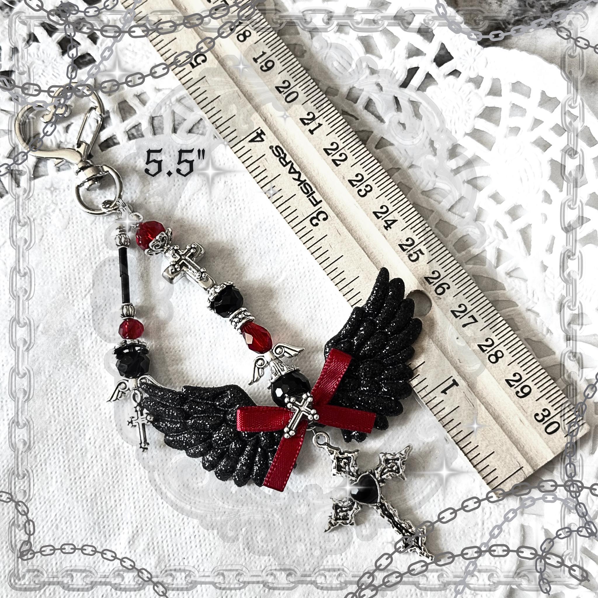 Gothic Angel Wing Keychain, Red & Black Vampire Bag Charm – Alt Fashion Accessory