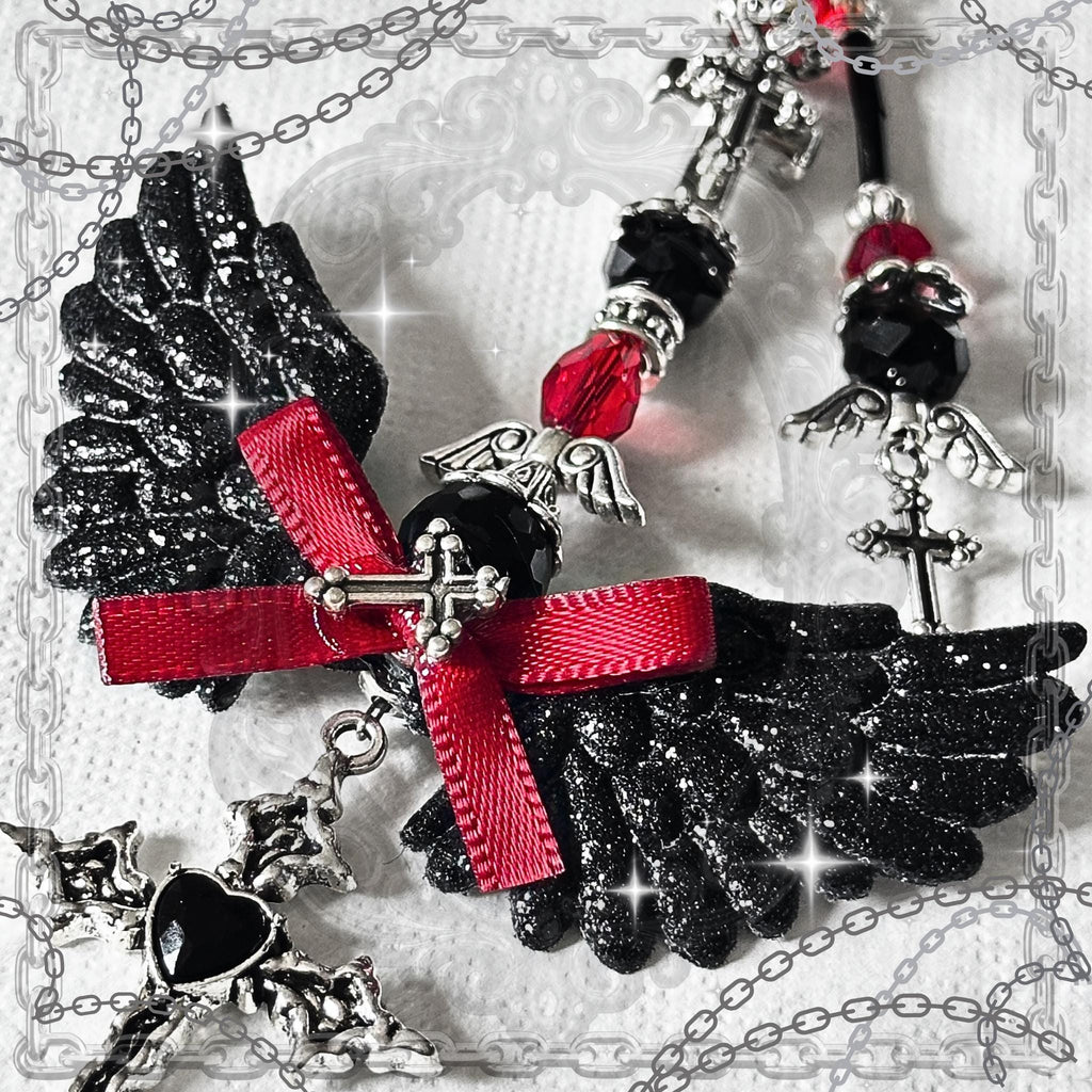 Gothic Angel Wing Keychain, Red & Black Vampire Bag Charm – Alt Fashion Accessory