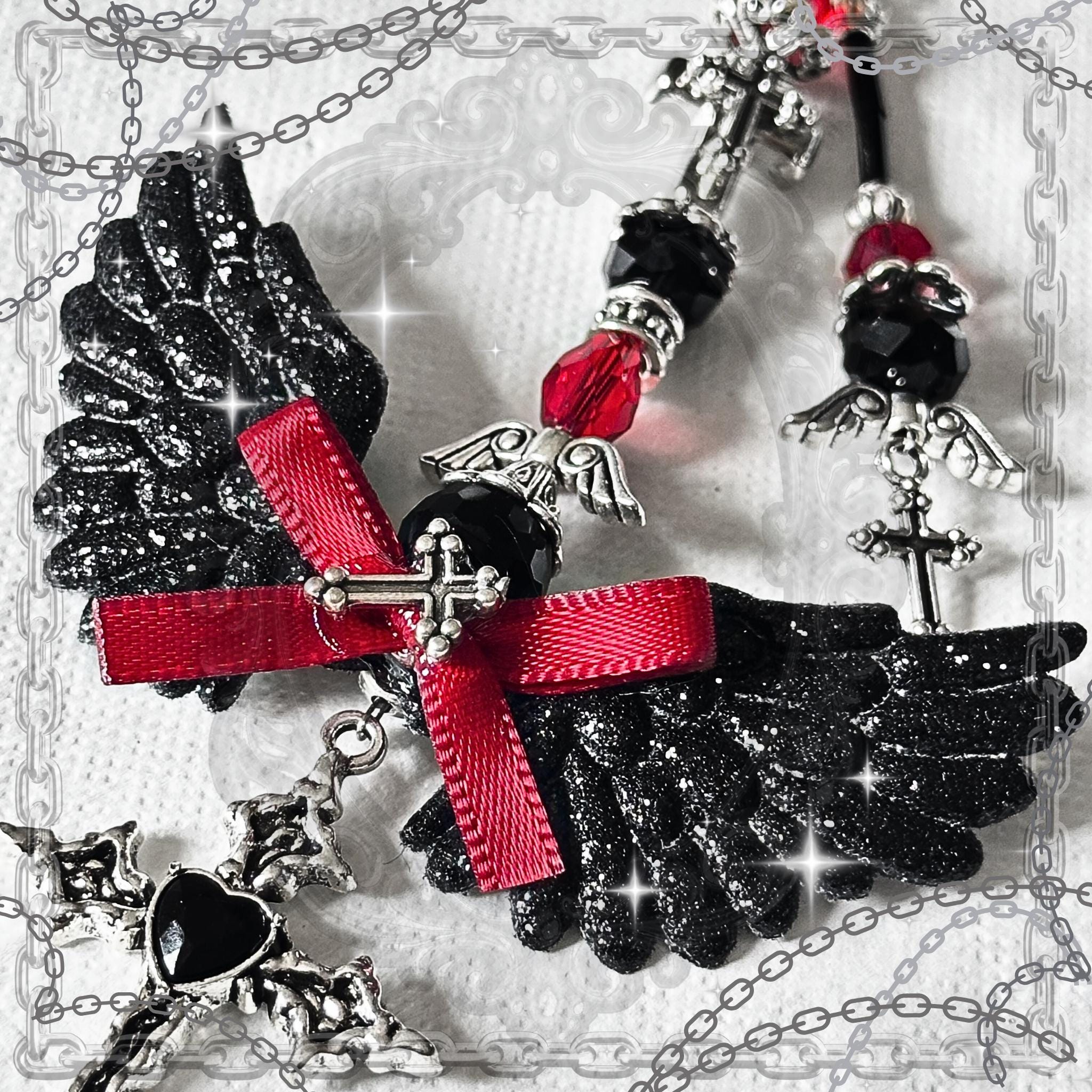 Gothic Angel Wing Keychain, Red & Black Vampire Bag Charm – Alt Fashion Accessory