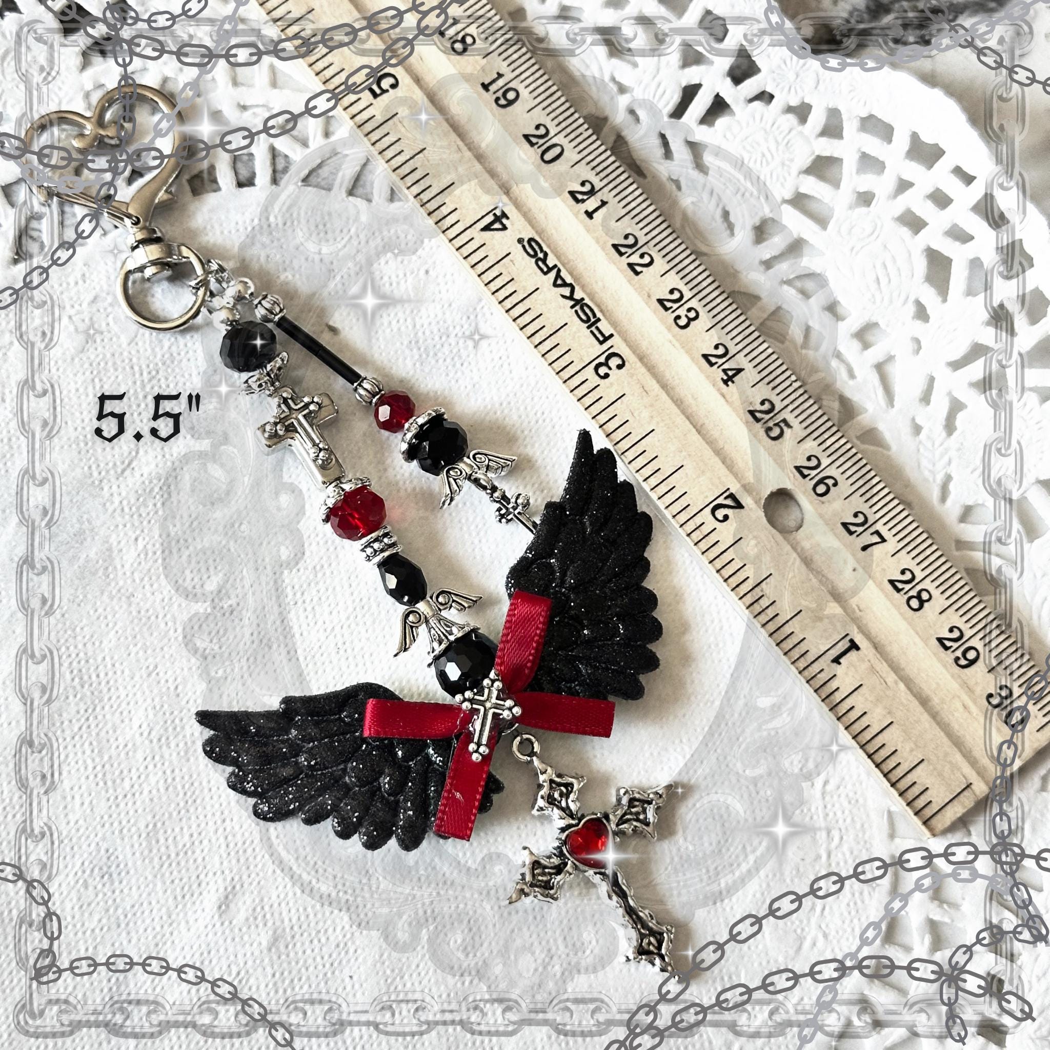 Gothic Red & Black Angel Wing Bag Charm
