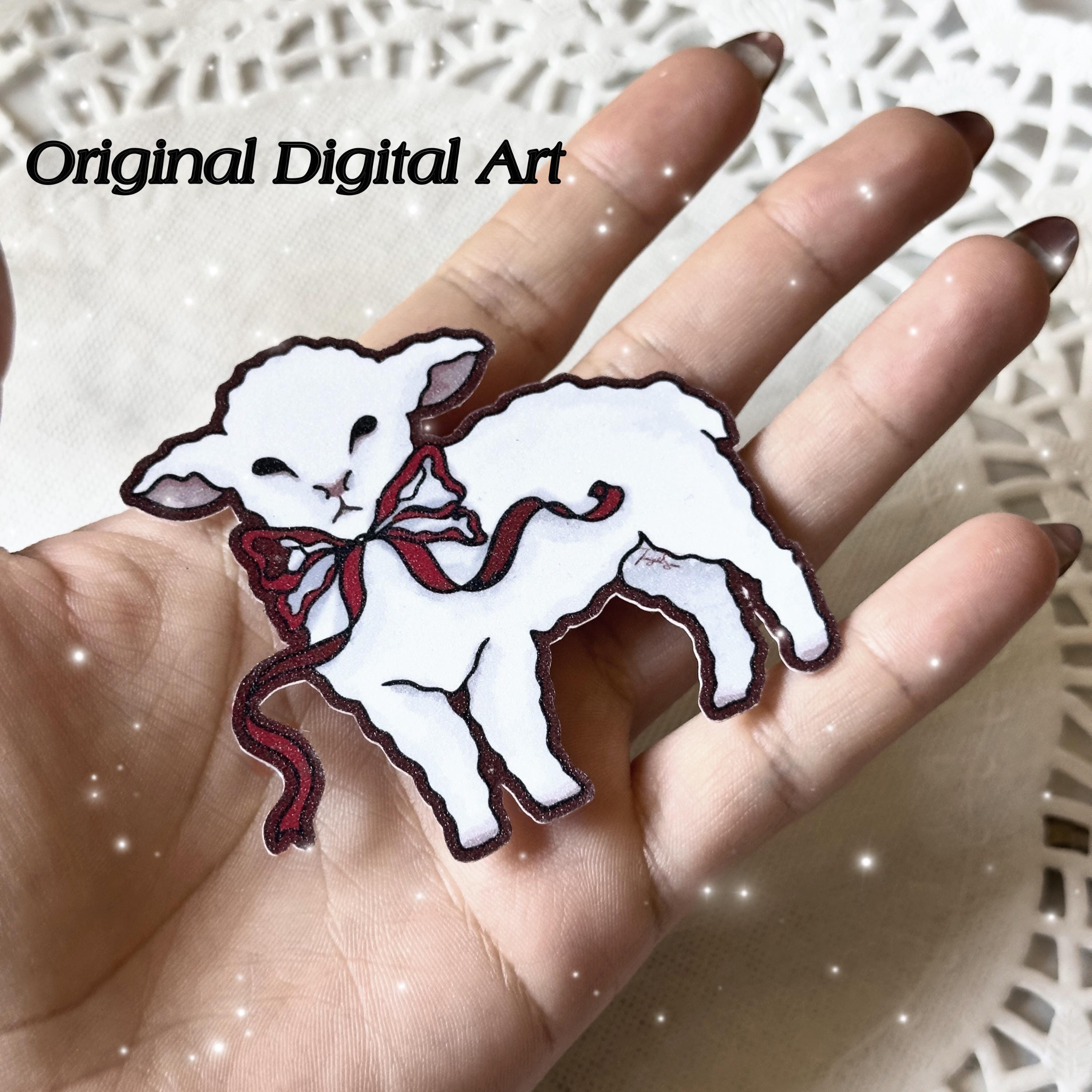 Glitter Lamb Sticker: Kawaii Cottagecore Sheep with Red Bow