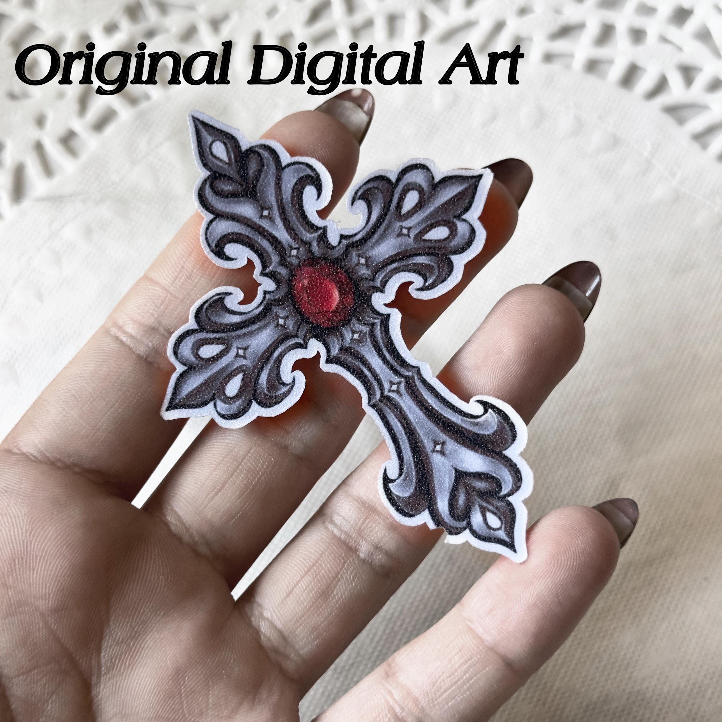 Glitter Gothic Cross Sticker: Ornate Vampire Decal