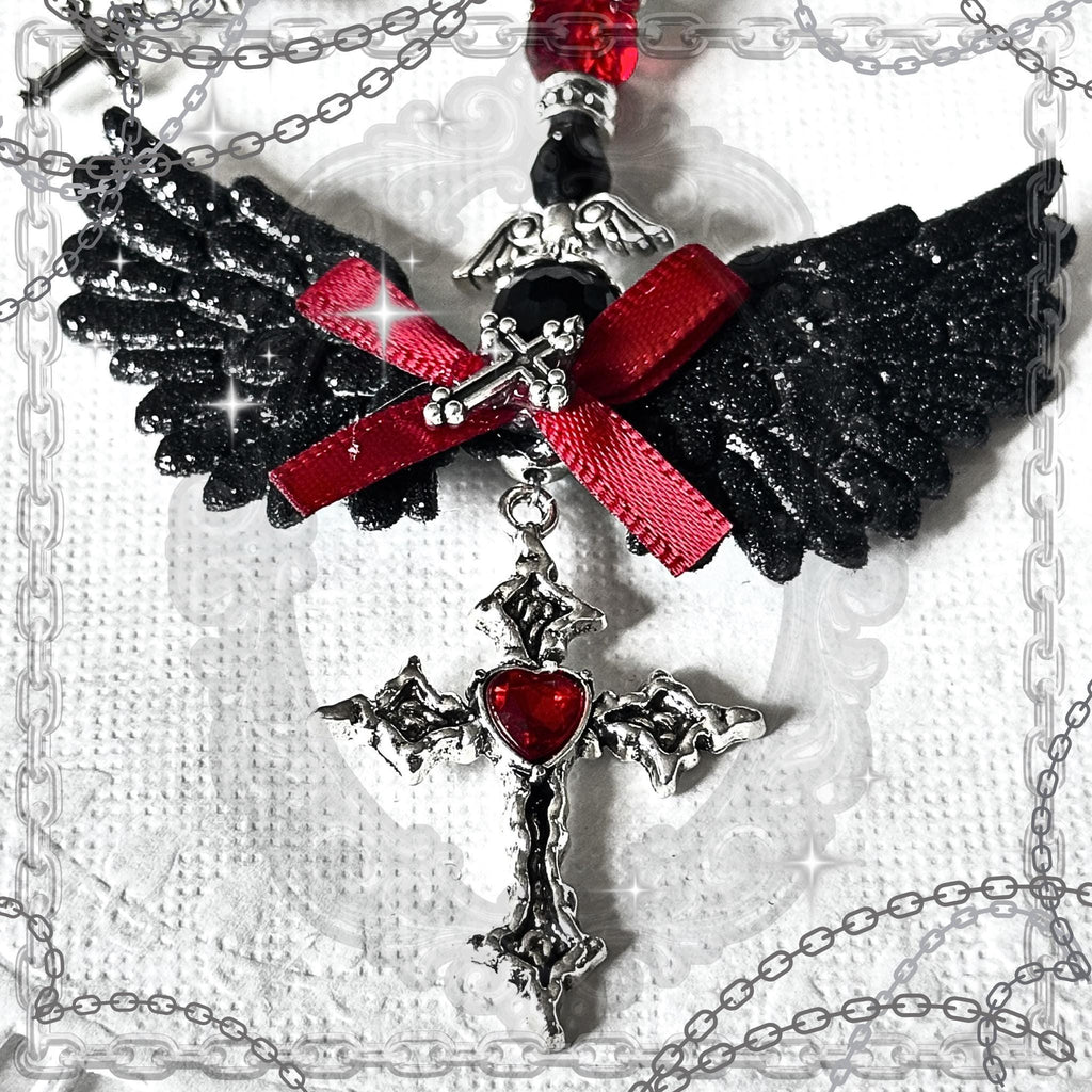 Gothic Red & Black Angel Wing Bag Charm