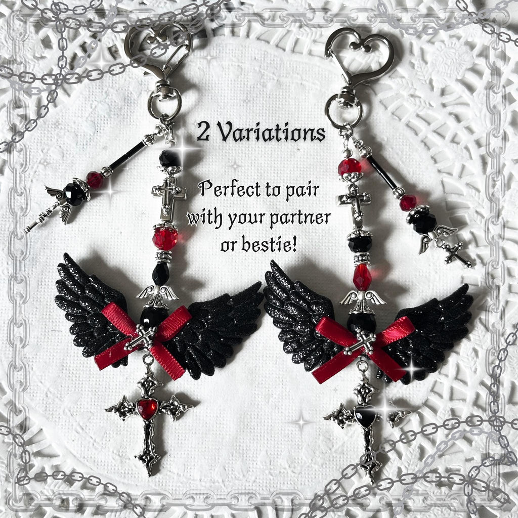 Gothic Red & Black Angel Wing Bag Charm