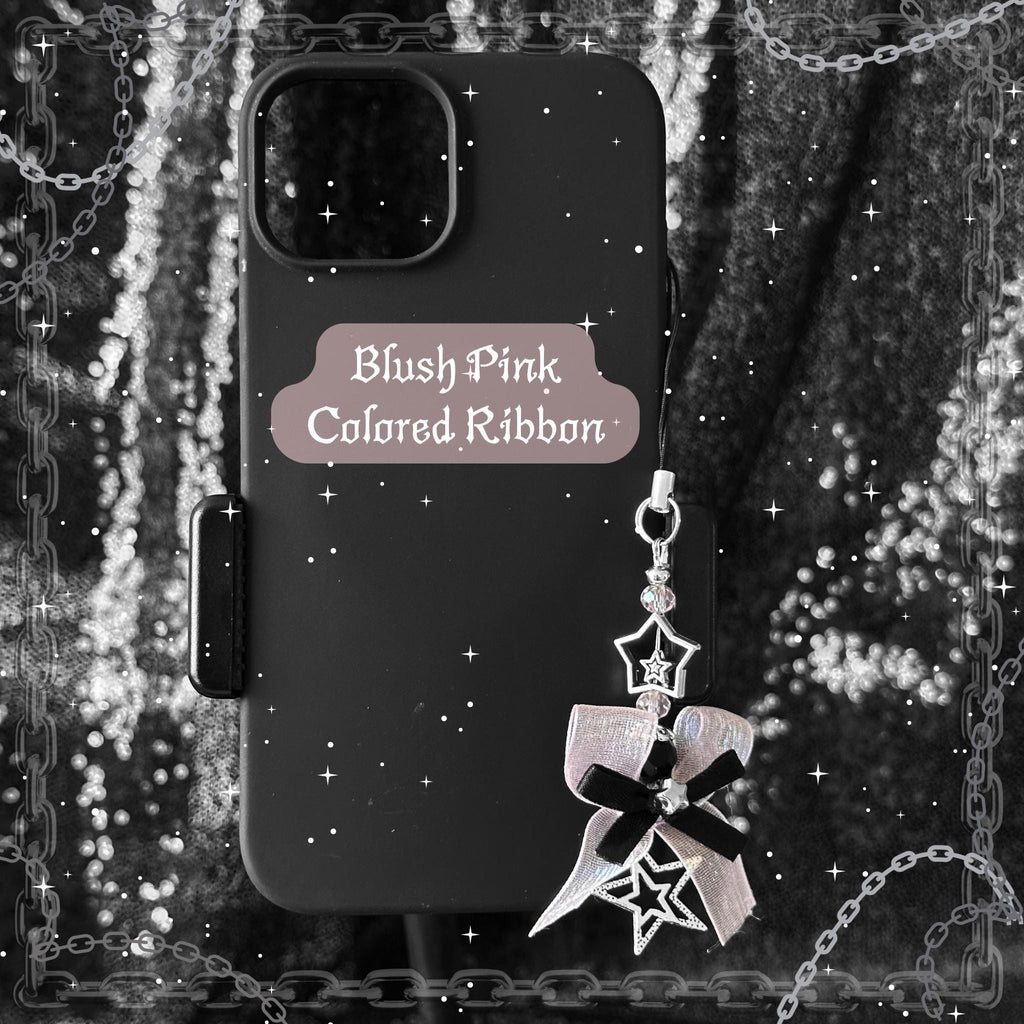 Gothic Star Phone Charm, Pastel Pink Bow, Y2K Alt Accessory