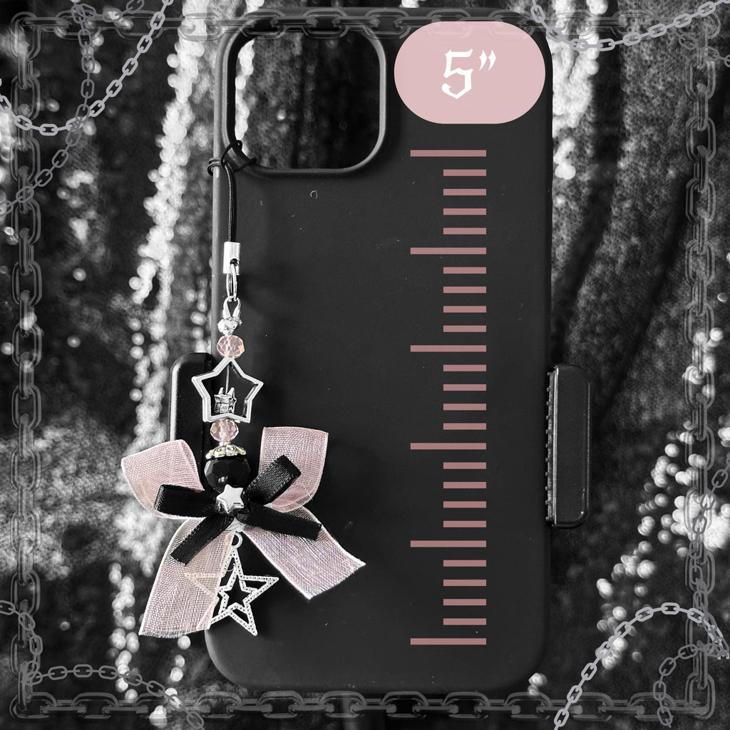 Gothic Star Phone Charm, Pastel Pink Bow, Y2K Alt Accessory