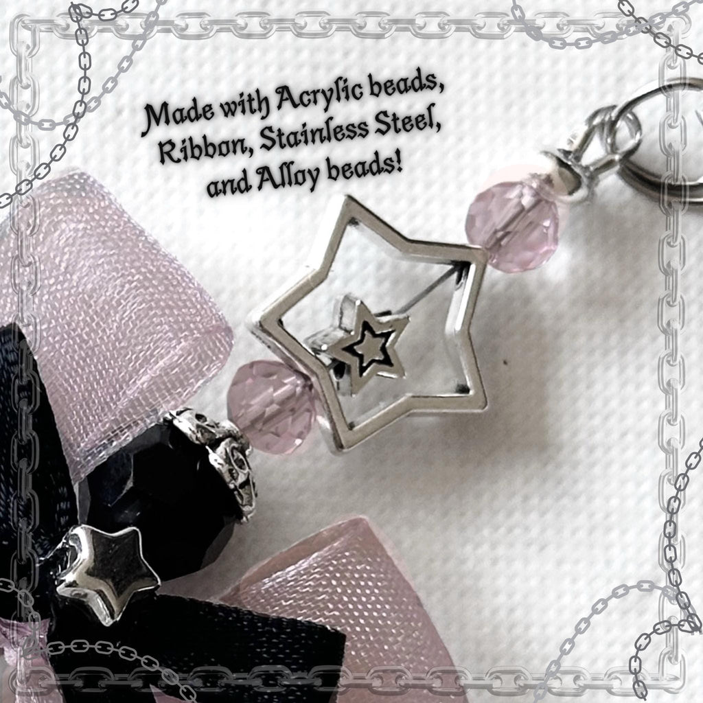 Gothic Star Phone Charm, Pastel Pink Bow, Y2K Alt Accessory