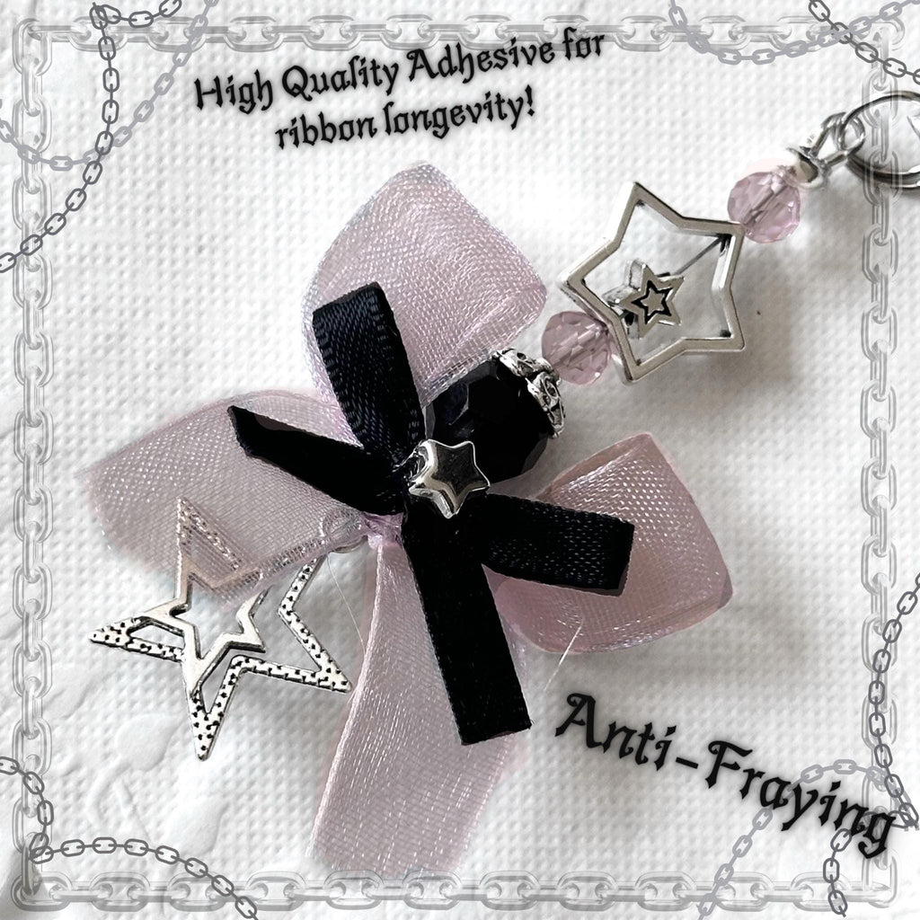 Gothic Star Phone Charm, Pastel Pink Bow, Y2K Alt Accessory