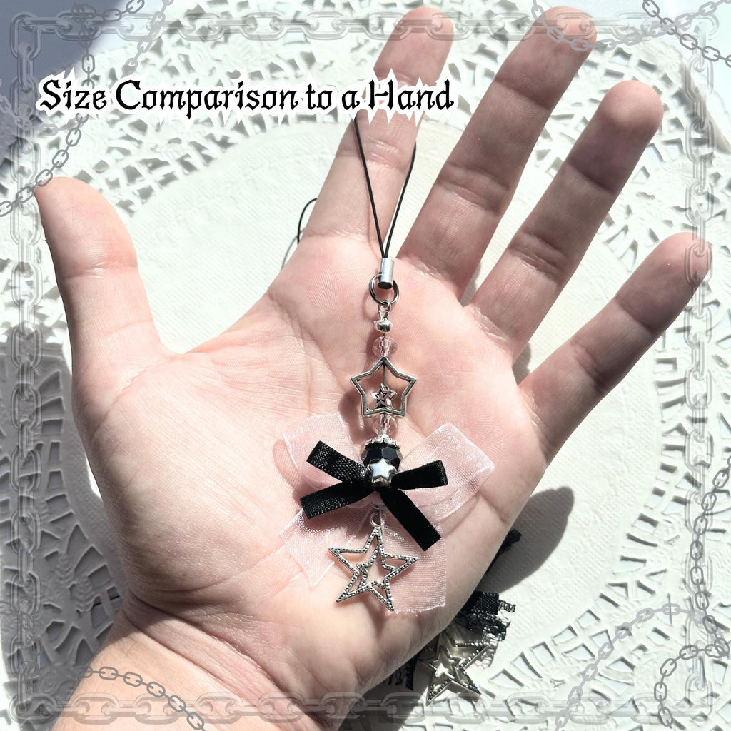 Gothic Star Phone Charm, Pastel Pink Bow, Y2K Alt Accessory