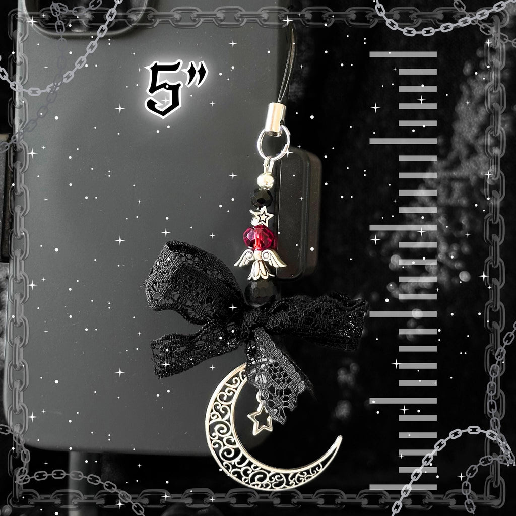 Gothic Red Moon & Star Phone Charm
