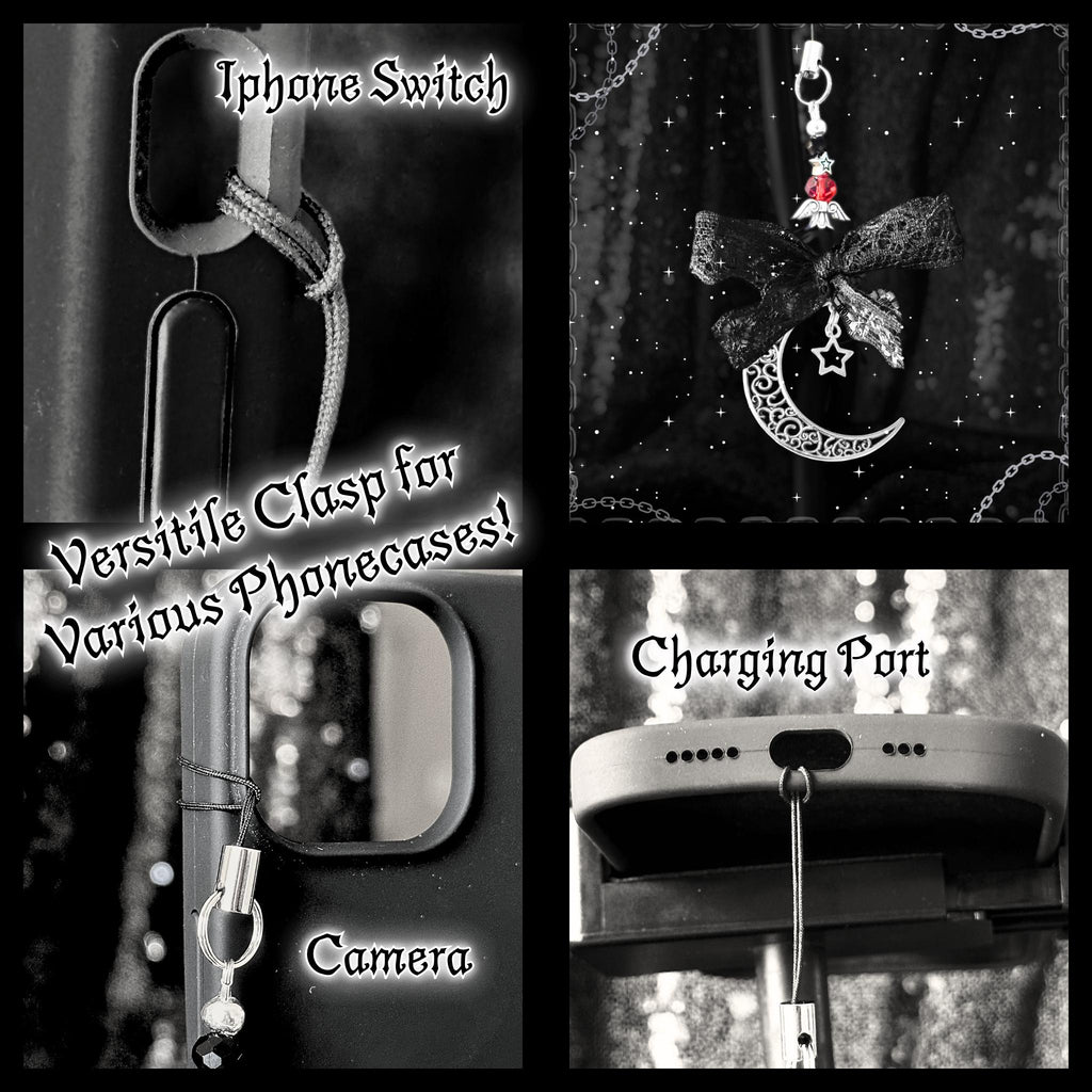 Gothic Red Moon & Star Phone Charm