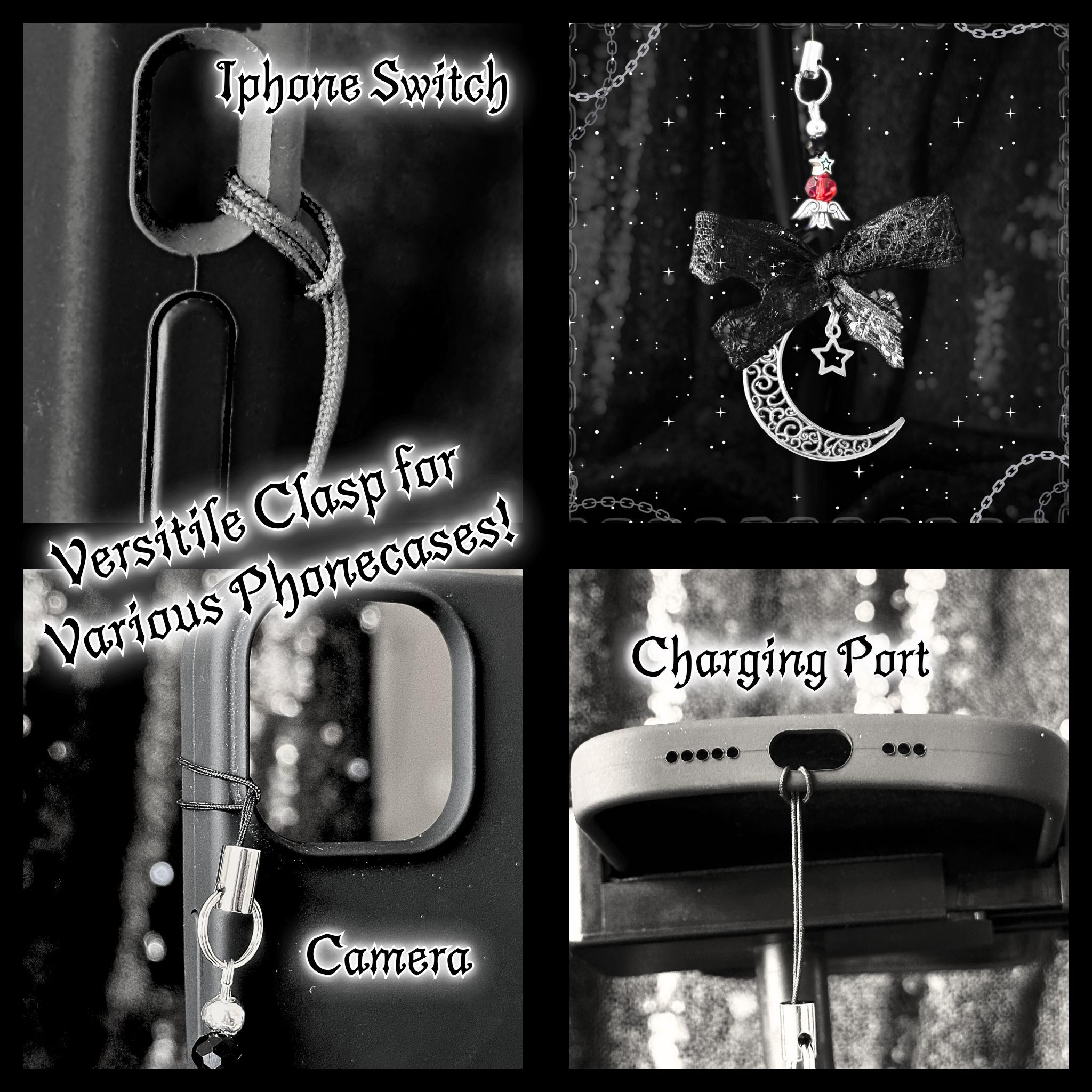 Gothic Red Moon & Star Phone Charm