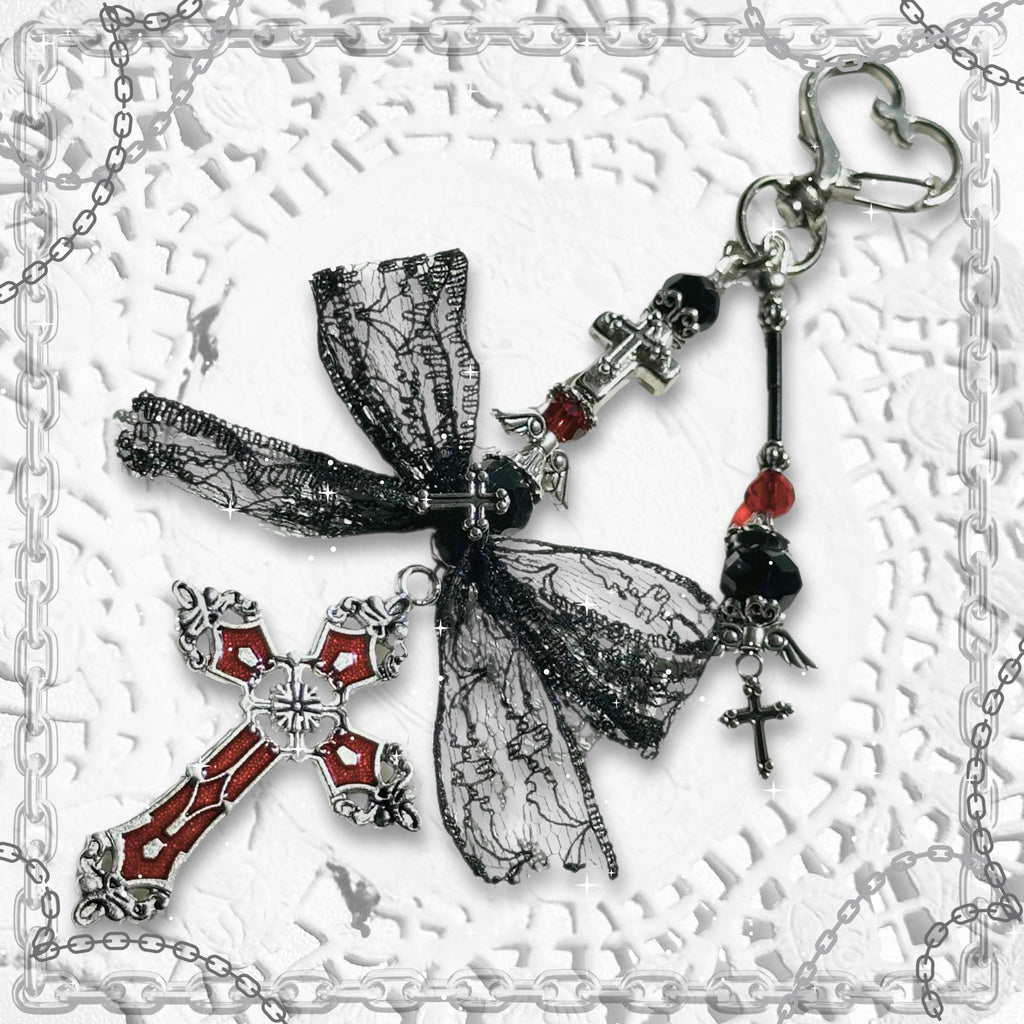 Gothic Red Cross Bag Charm
