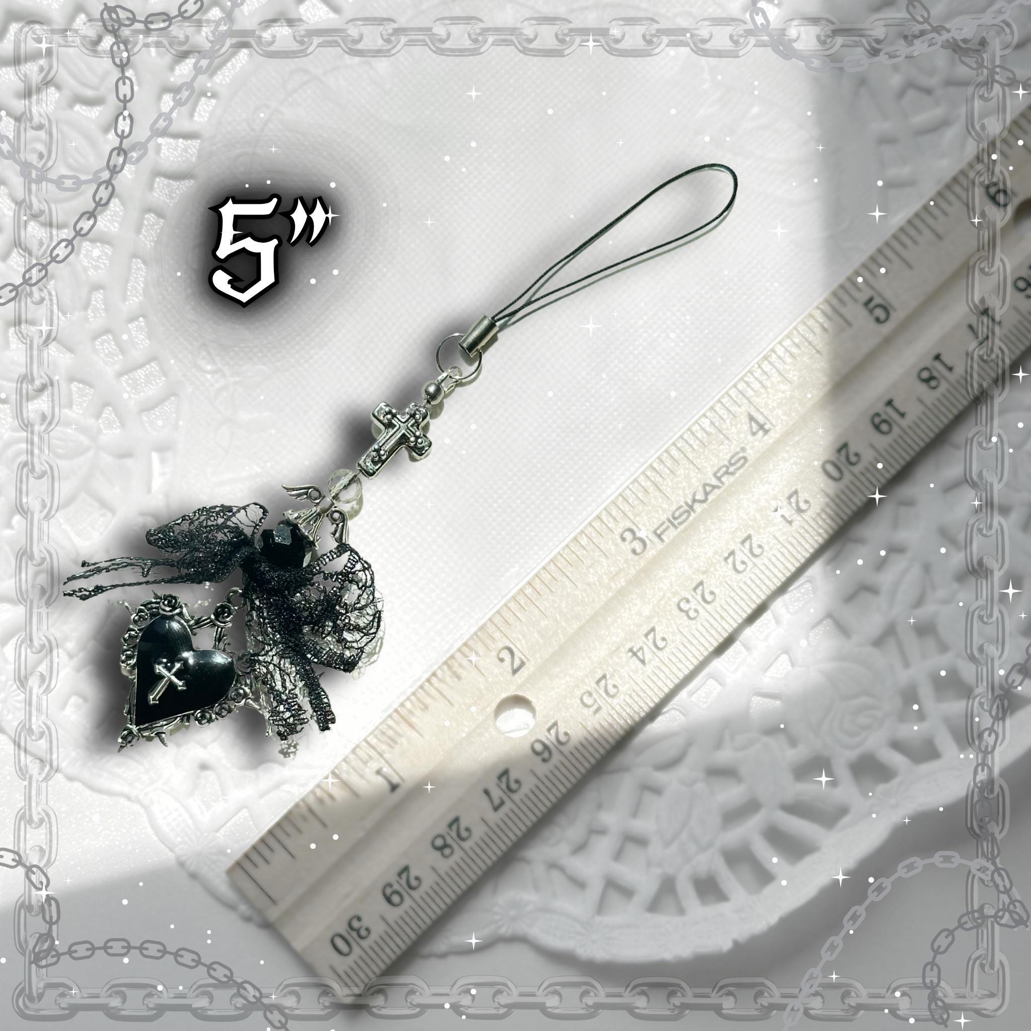 Gothic Vampire Phone Charm: Black Beaded Phone Strap, Spooky Alt Accessory