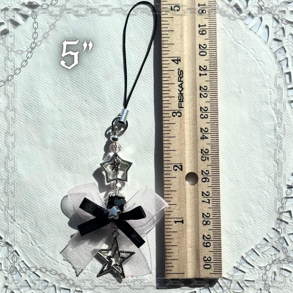Gothic Star Phone Charm, Pastel Pink Bow, Y2K Alt Accessory