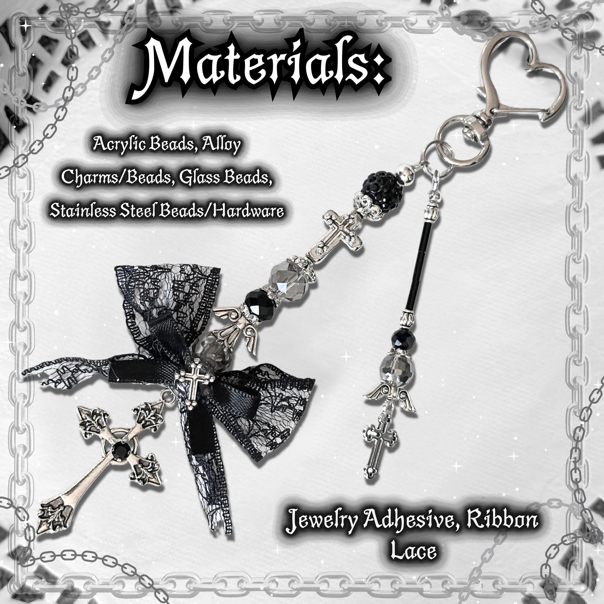 Gothic Cross Purse Charm – Black Lace Bow, Alt Bag Accessory