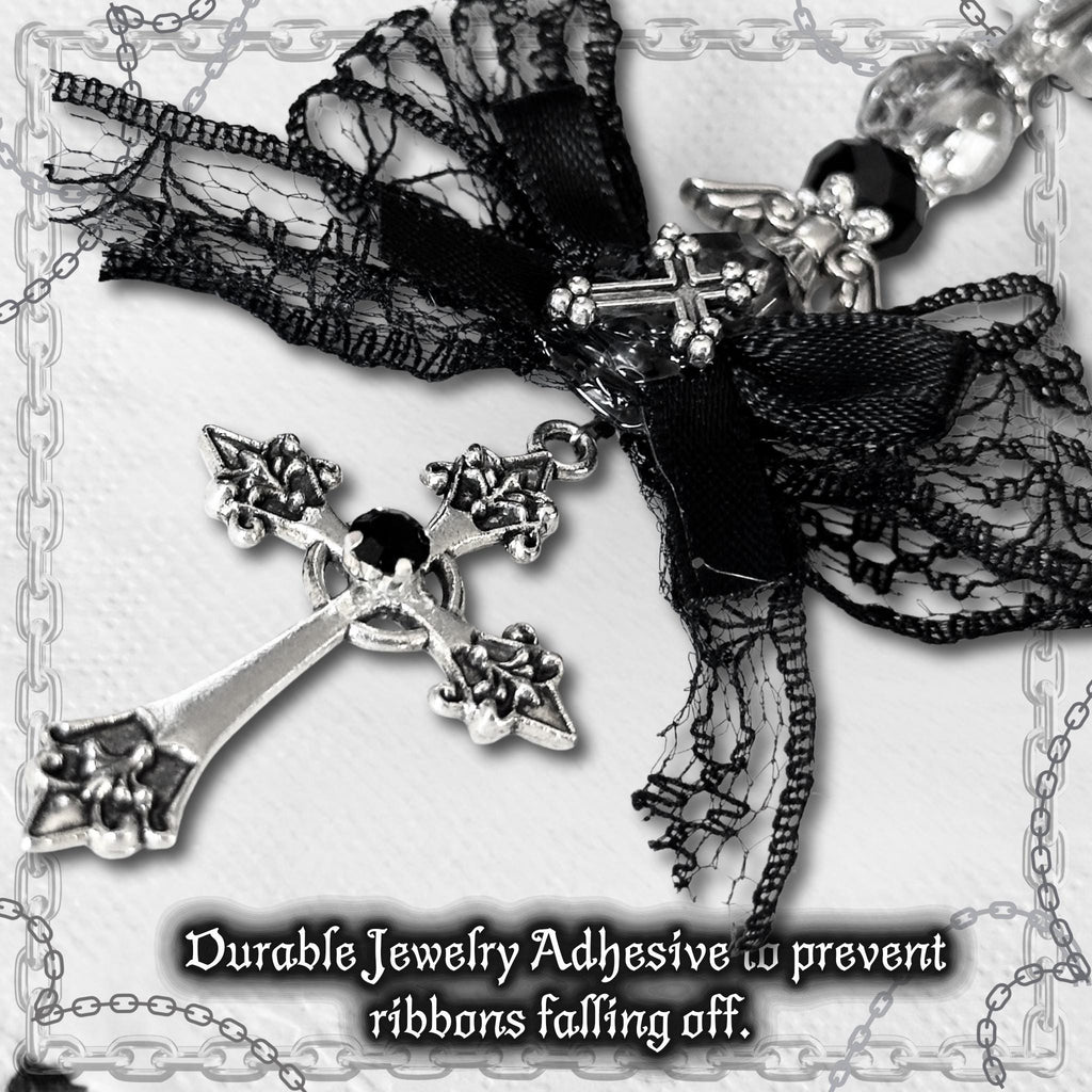 Gothic Cross Purse Charm – Black Lace Bow, Alt Bag Accessory