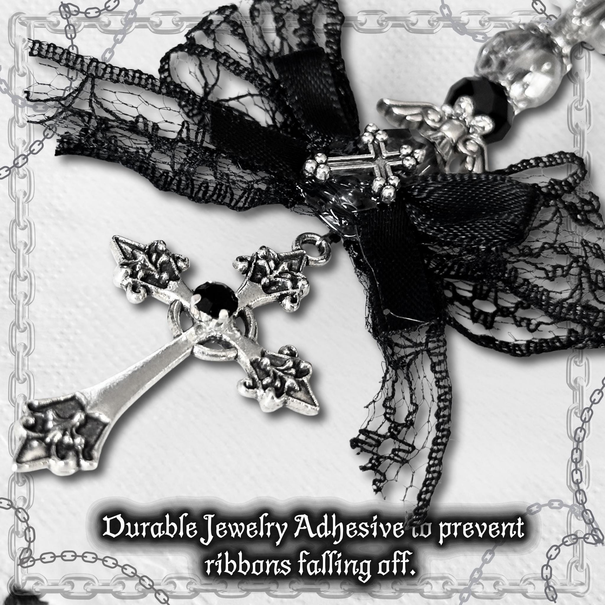Gothic Cross Purse Charm – Black Lace Bow, Alt Bag Accessory